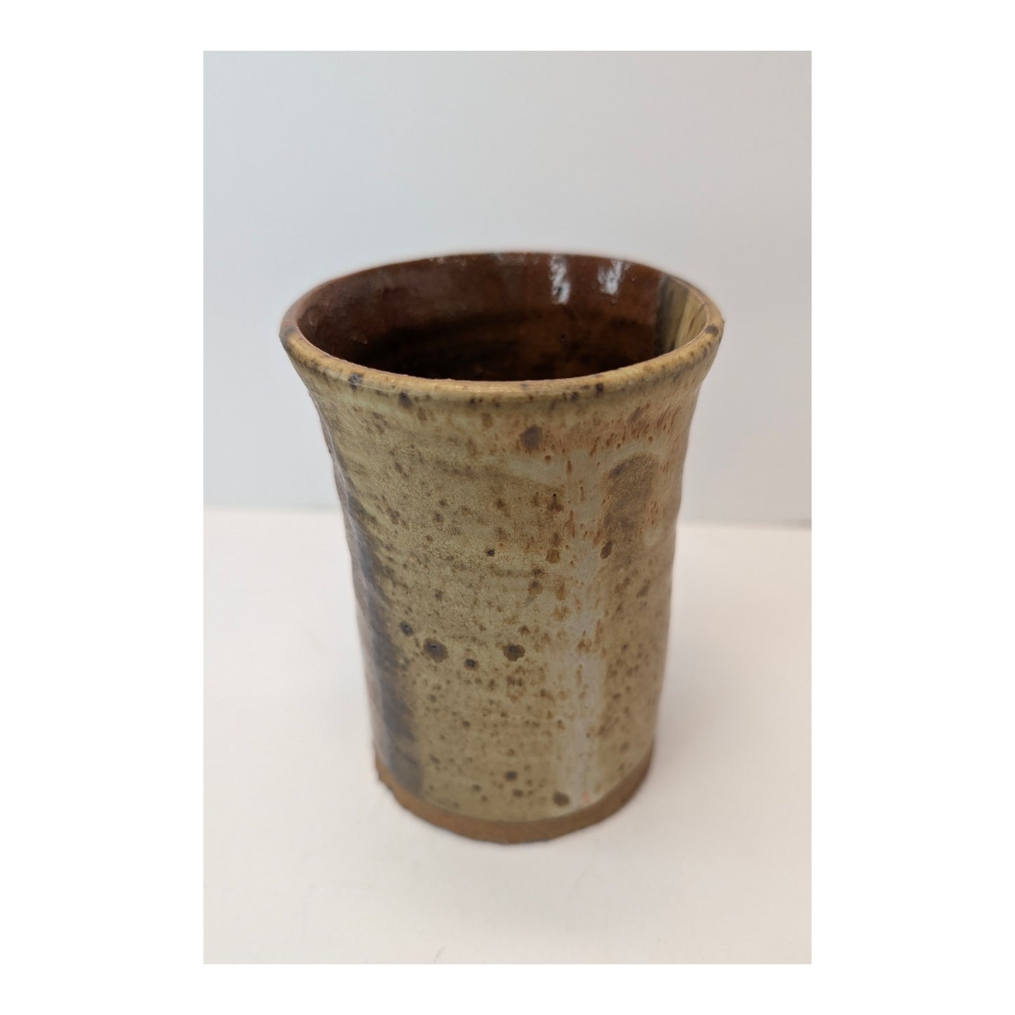Signed AT 2017 Studio Art Pottery Tumbler Wabi Sabi Rustic Stoneware Cup