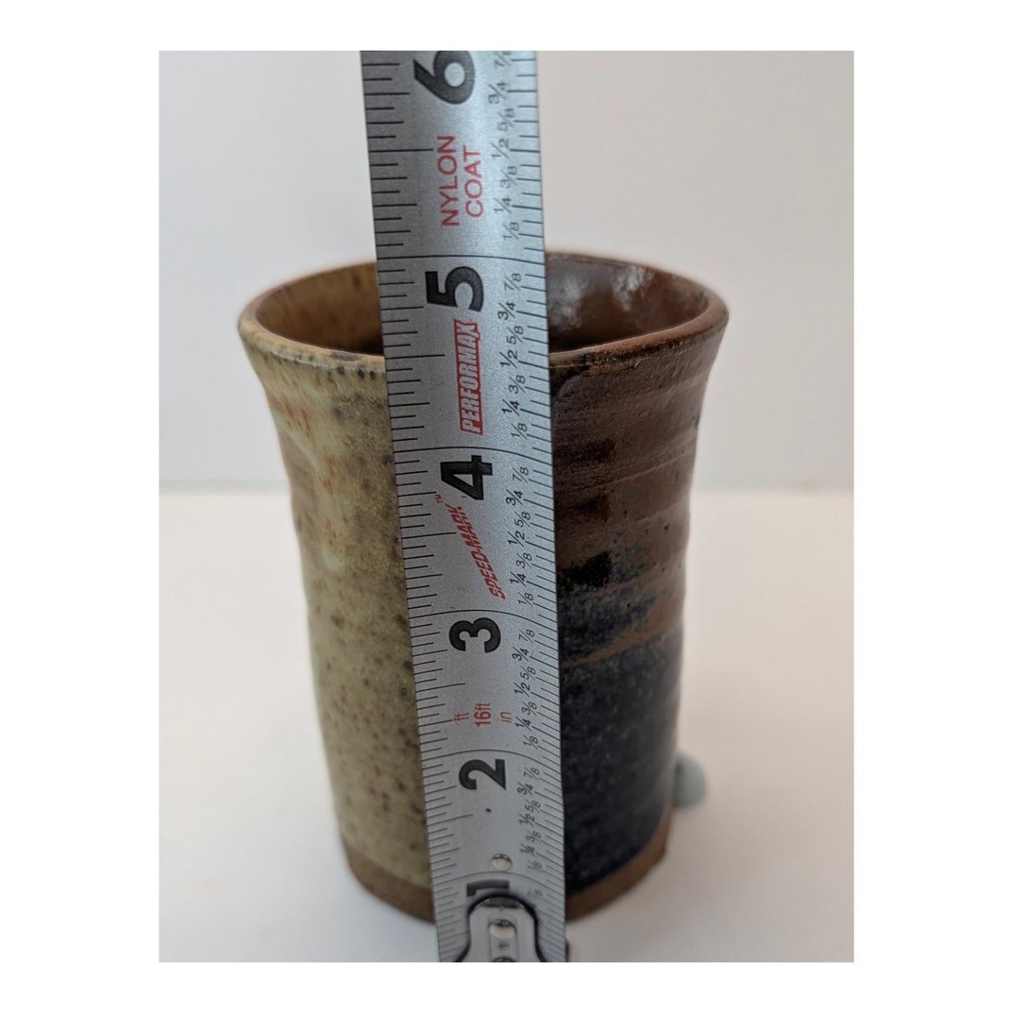 Signed AT 2017 Studio Art Pottery Tumbler Wabi Sabi Rustic Stoneware Cup