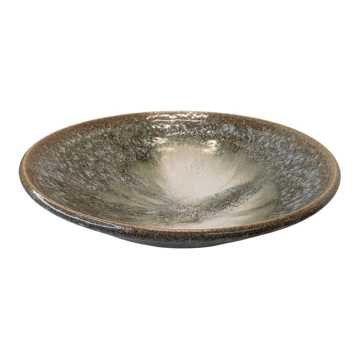Vintage Artisan Studio Pottery Bowl Hand Thrown Reactive Glaze Centerpiece 8.75"