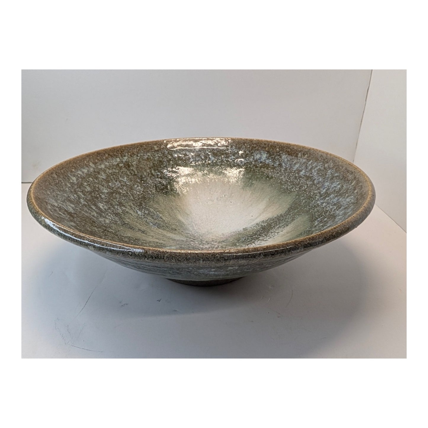 Vintage Artisan Studio Pottery Bowl Hand Thrown Reactive Glaze Centerpiece 8.75"