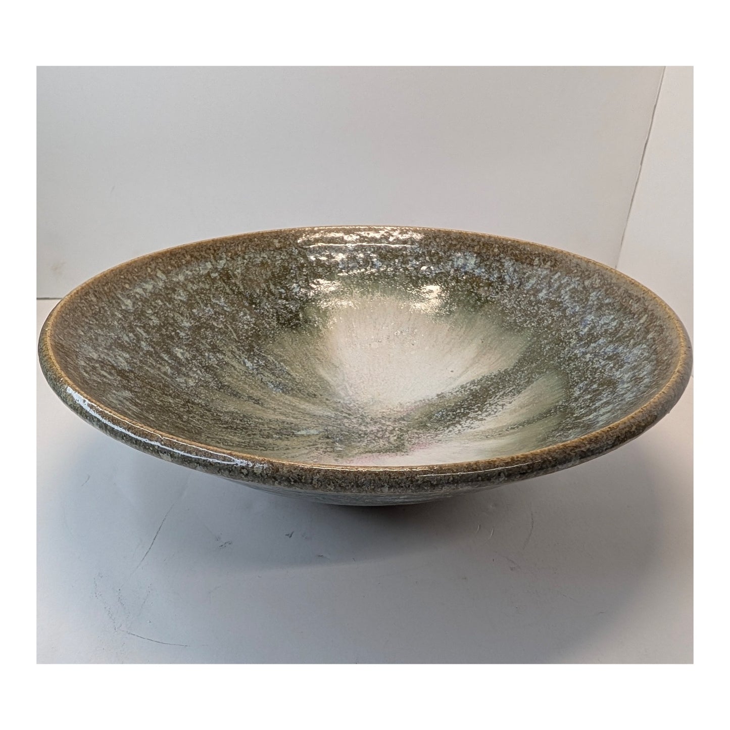 Vintage Artisan Studio Pottery Bowl Hand Thrown Reactive Glaze Centerpiece 8.75"
