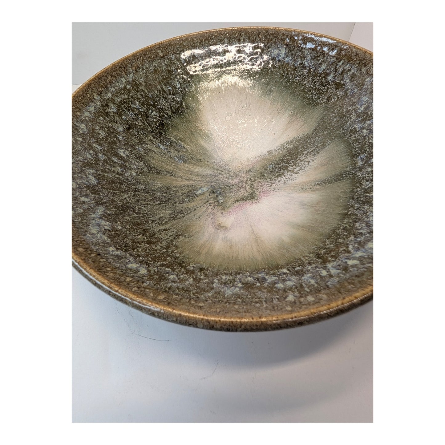 Vintage Artisan Studio Pottery Bowl Hand Thrown Reactive Glaze Centerpiece 8.75"