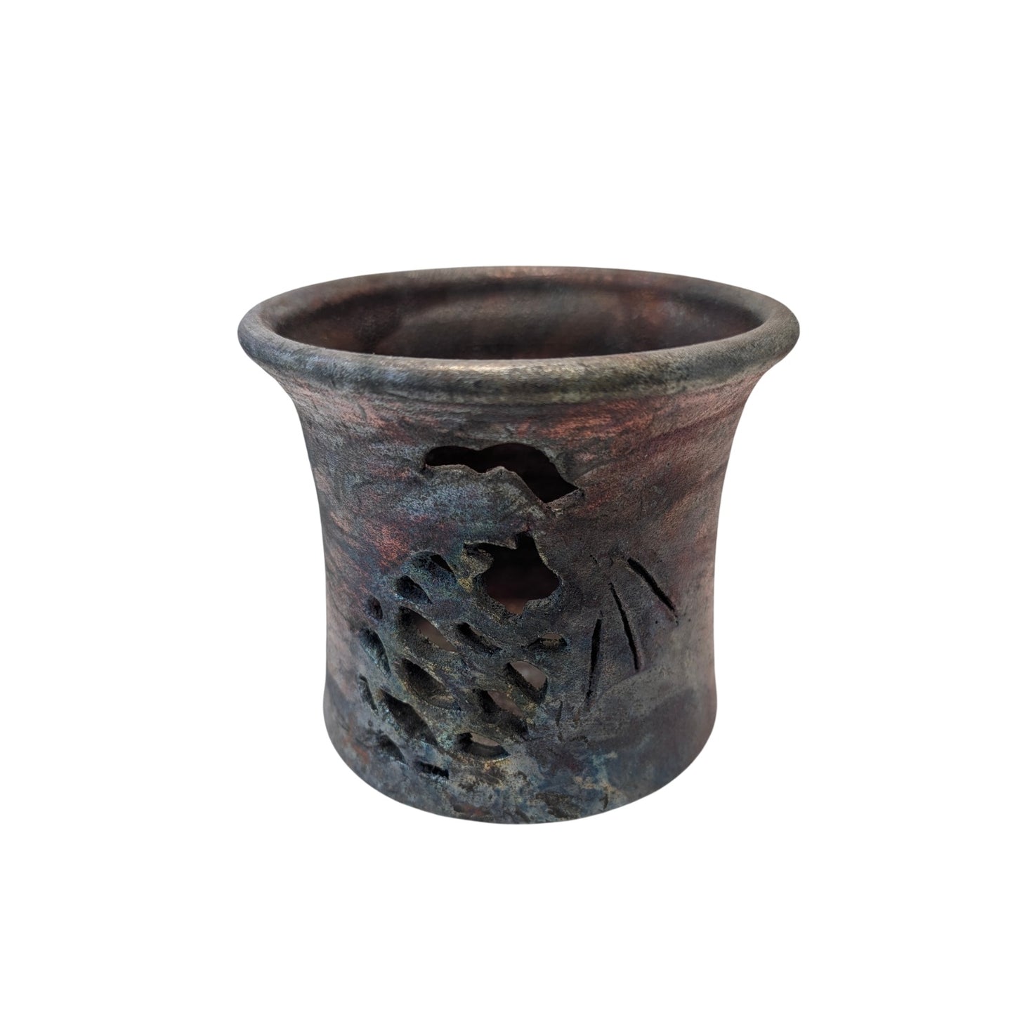 Signed Clayton Studio Pottery Raku Vase Brutalist Reticulated Luminary
