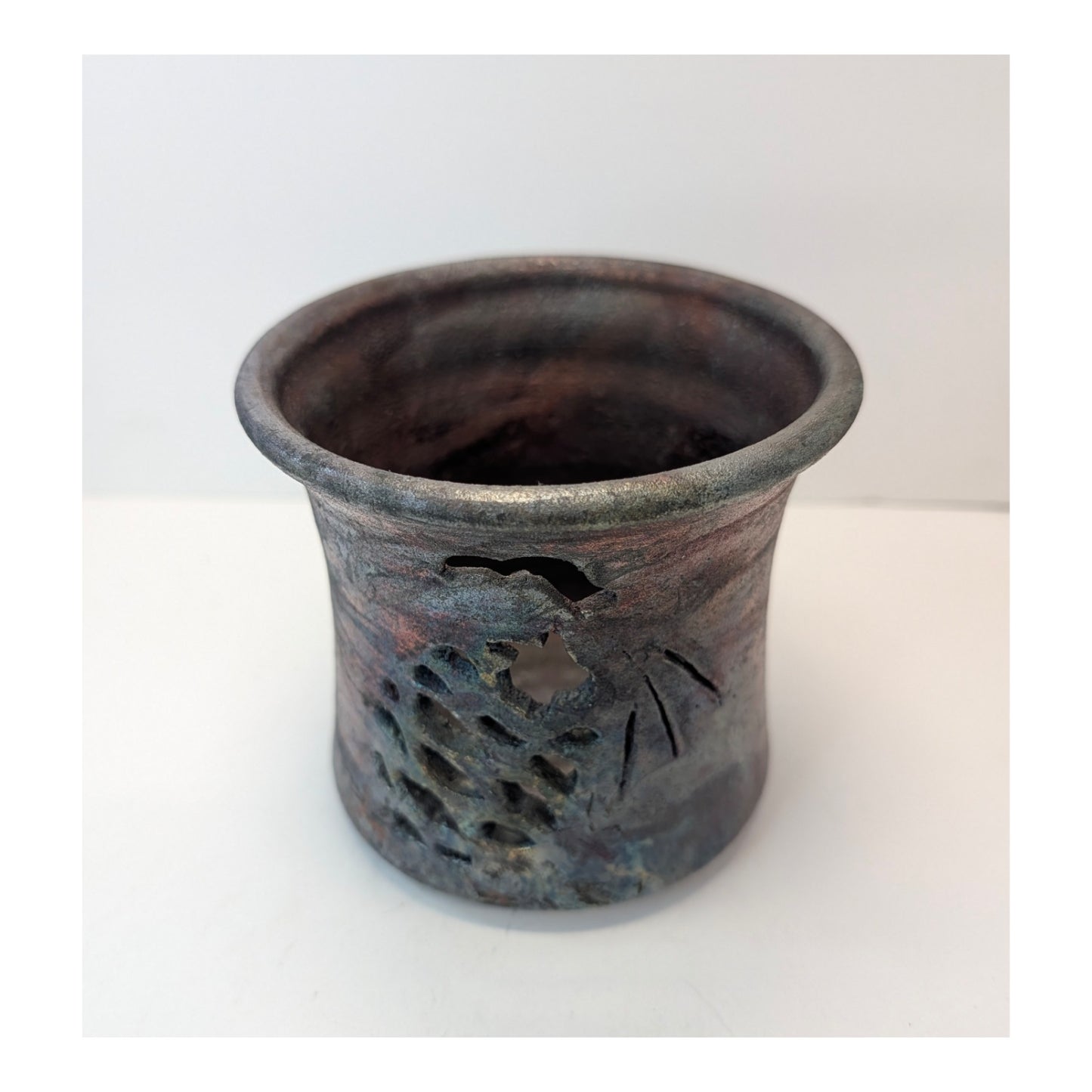 Signed Clayton Studio Pottery Raku Vase Brutalist Reticulated Luminary