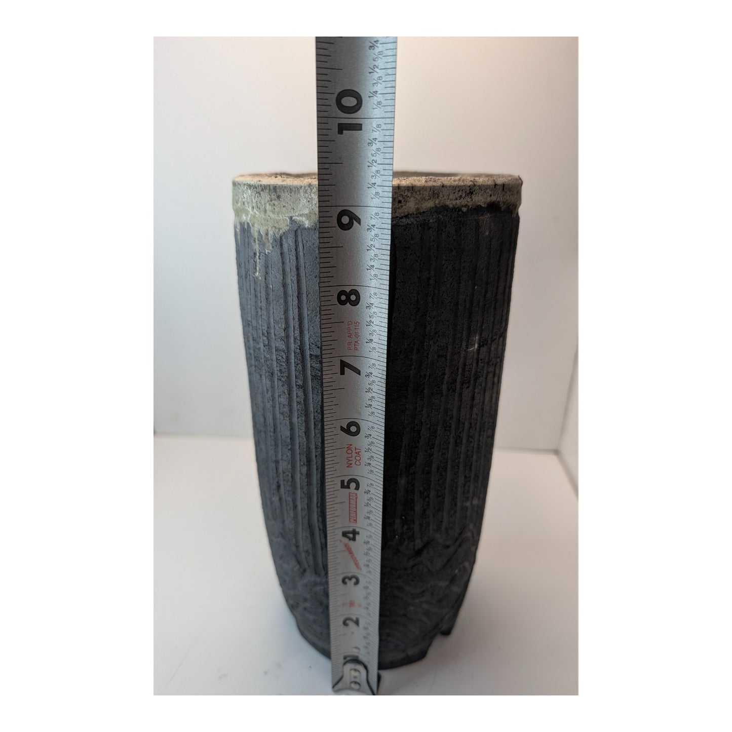 Studio Pottery Brutalist Vase Carved Fluted Ash Glaze Rim Signed Hansen 10"