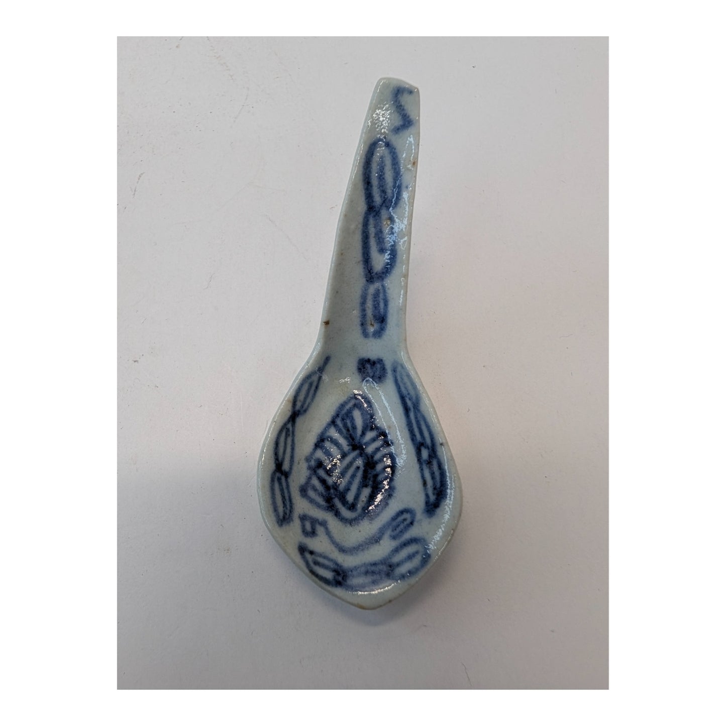 Set of 4 Antique Chinese Blue & White Porcelain Soup Spoons, Qing Dynasty Era