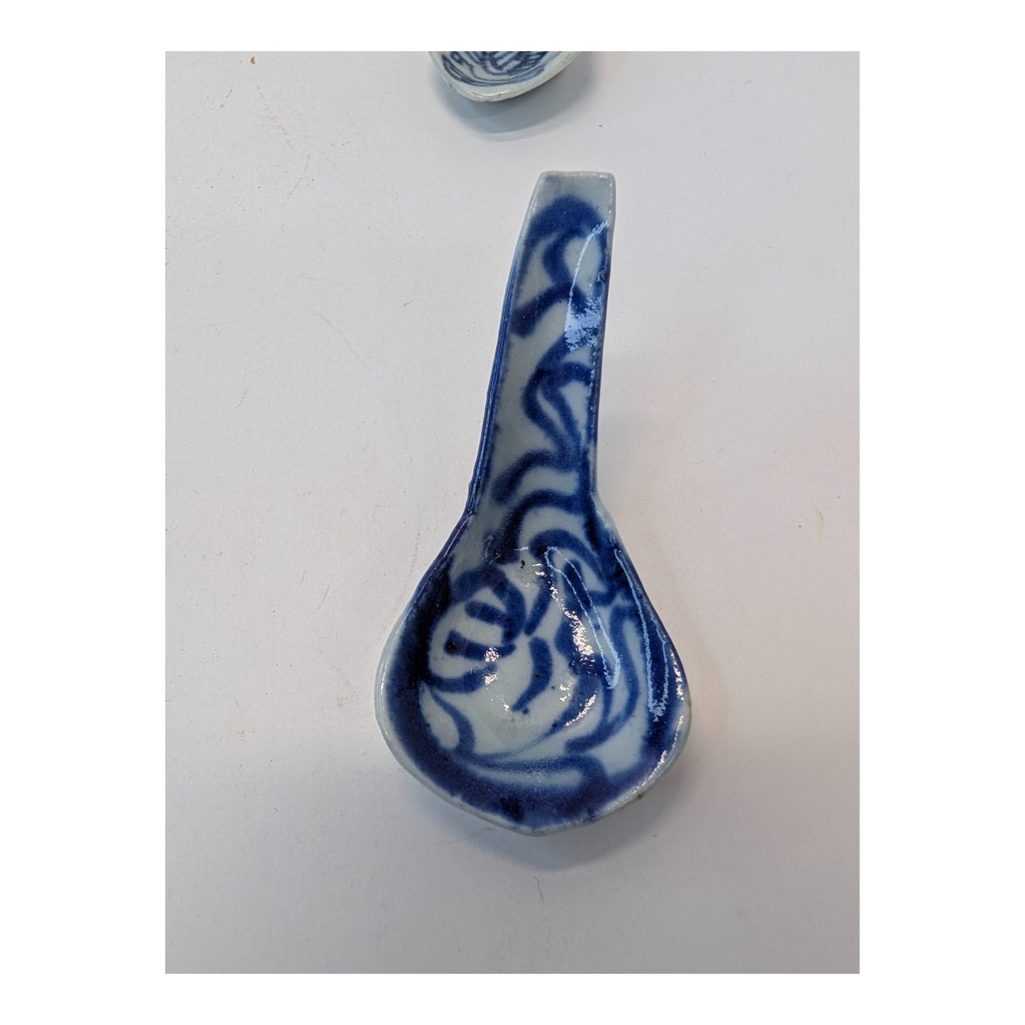 Set of 4 Antique Chinese Blue & White Porcelain Soup Spoons, Qing Dynasty Era