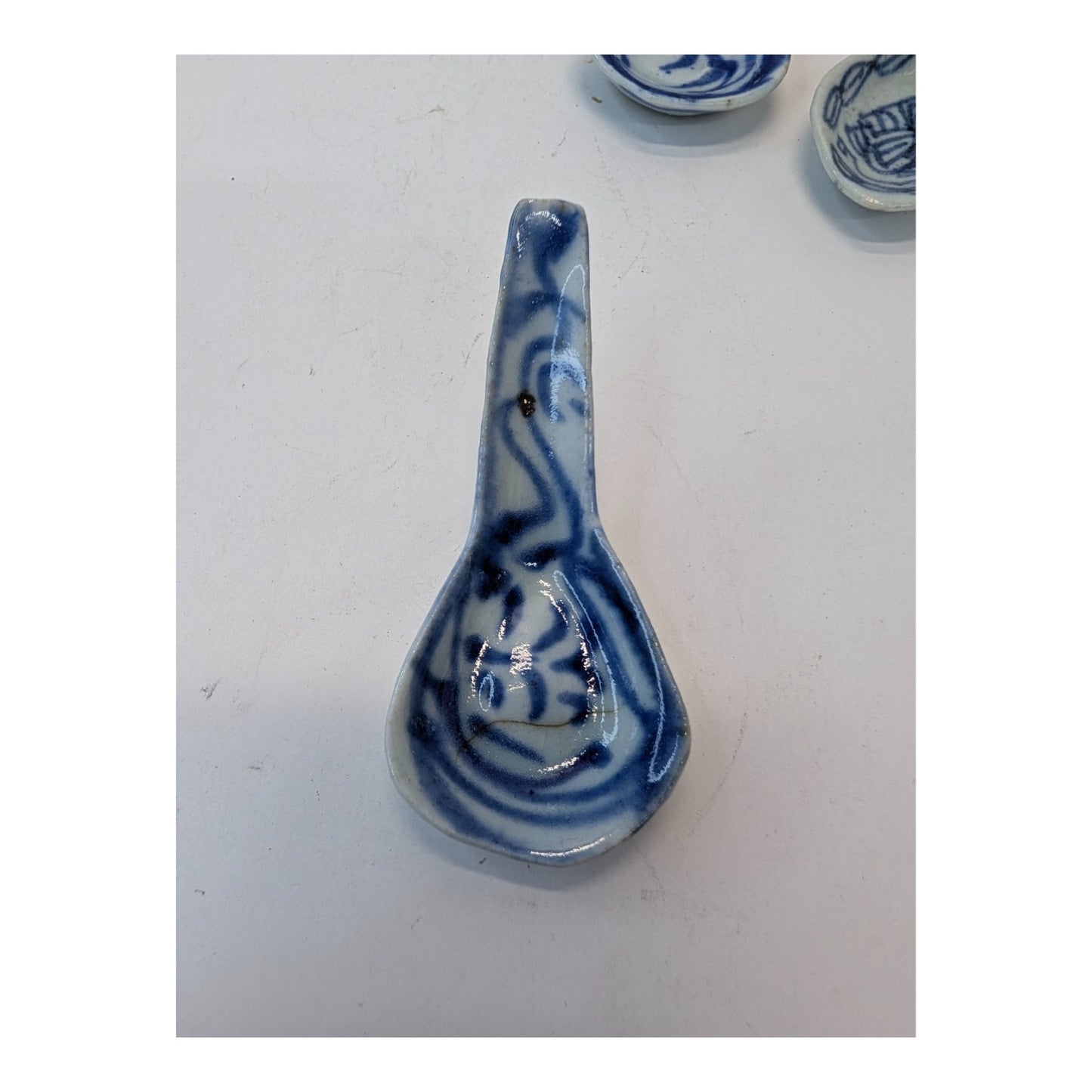 Set of 4 Antique Chinese Blue & White Porcelain Soup Spoons, Qing Dynasty Era