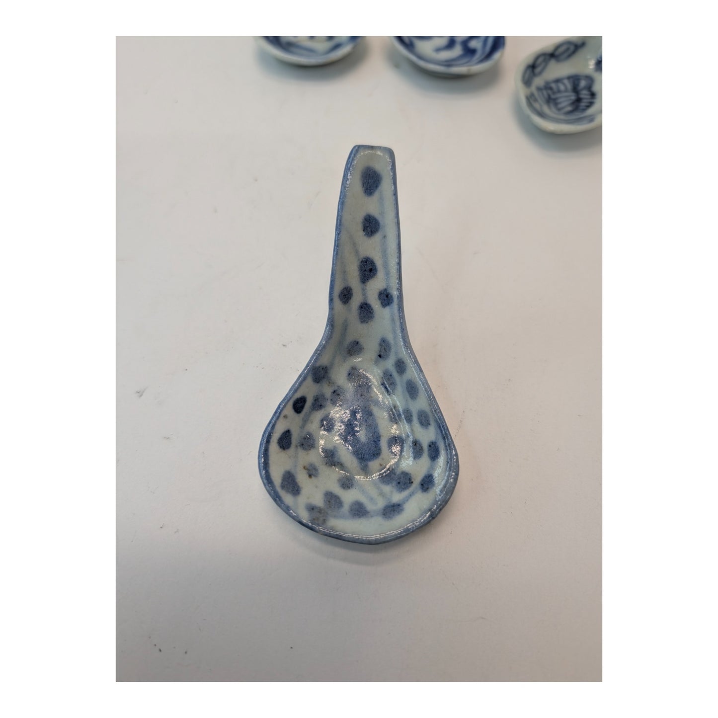 Set of 4 Antique Chinese Blue & White Porcelain Soup Spoons, Qing Dynasty Era