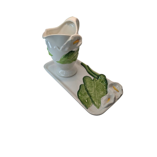 Vintage Carraro Calla Lily Ceramic Pitcher & Tray Set | Made in Italy