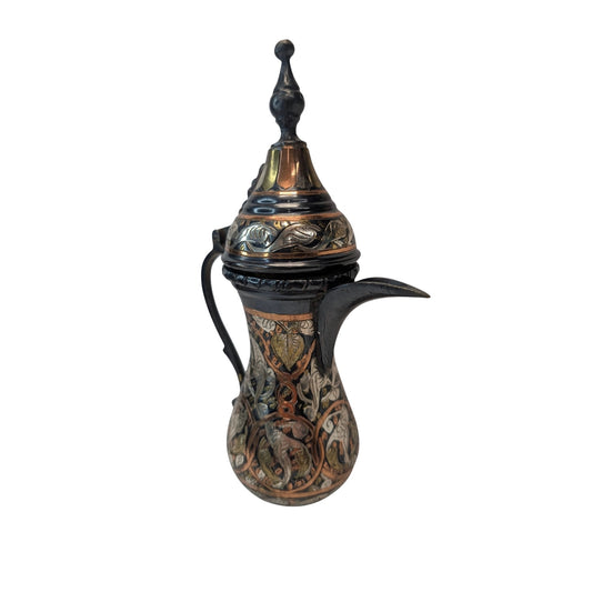 Vintage Syrian Mixed Metal Dallah Coffee Pot Hand-Chased Copper & Silver