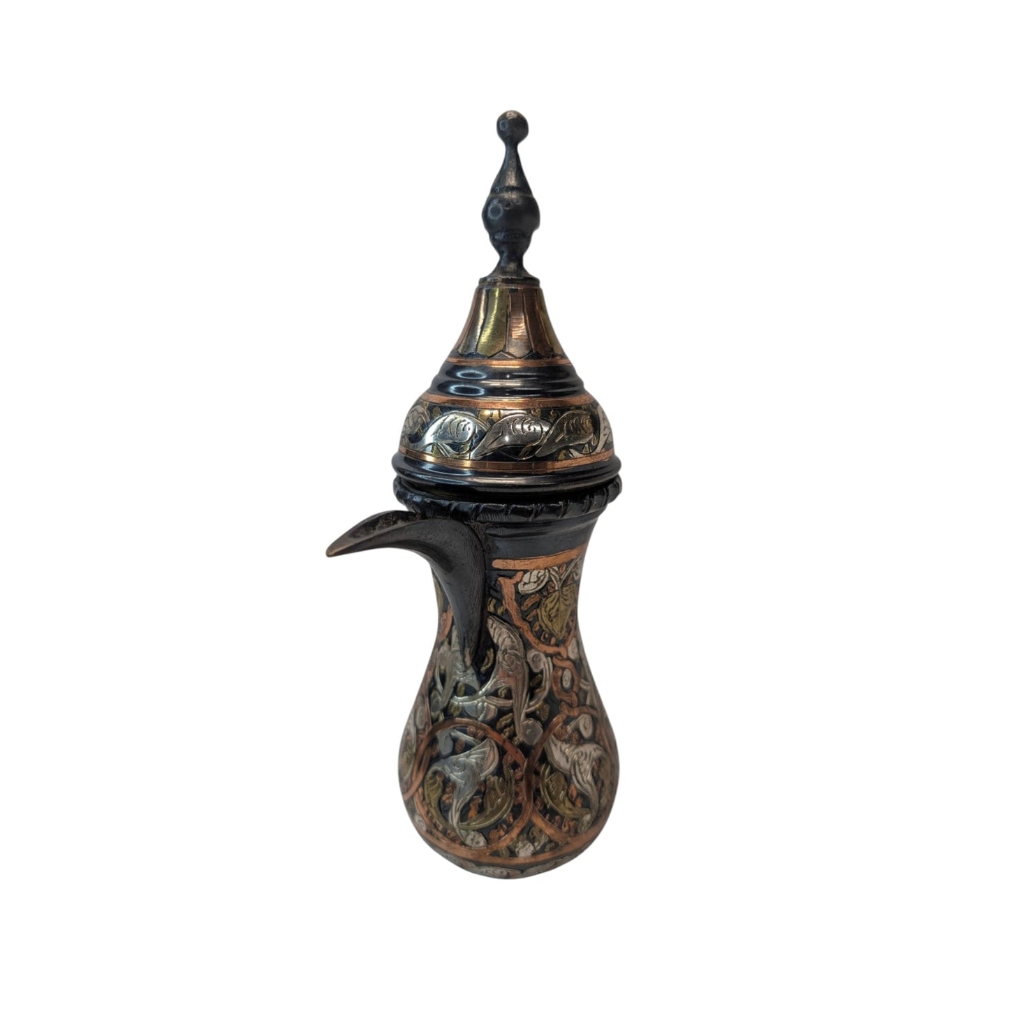 Vintage Syrian Mixed Metal Dallah Coffee Pot Hand-Chased Copper & Silver