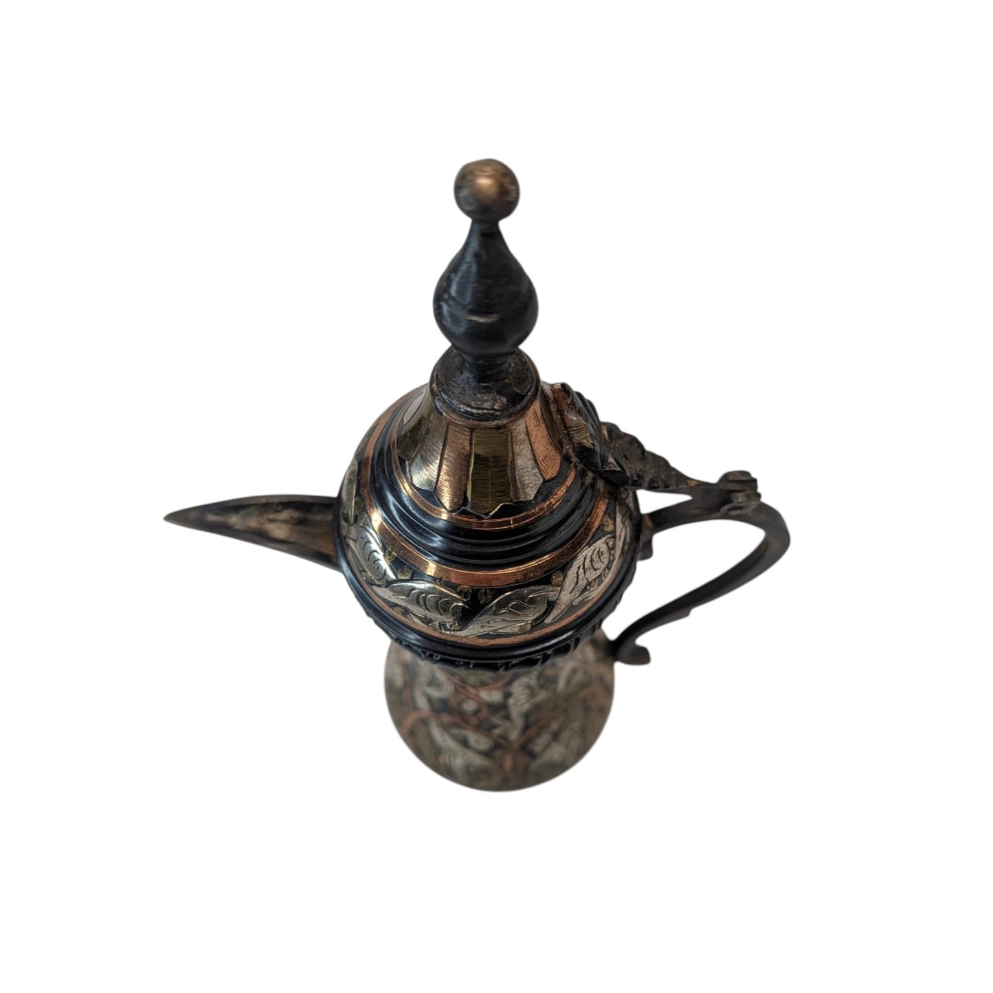Vintage Syrian Mixed Metal Dallah Coffee Pot Hand-Chased Copper & Silver