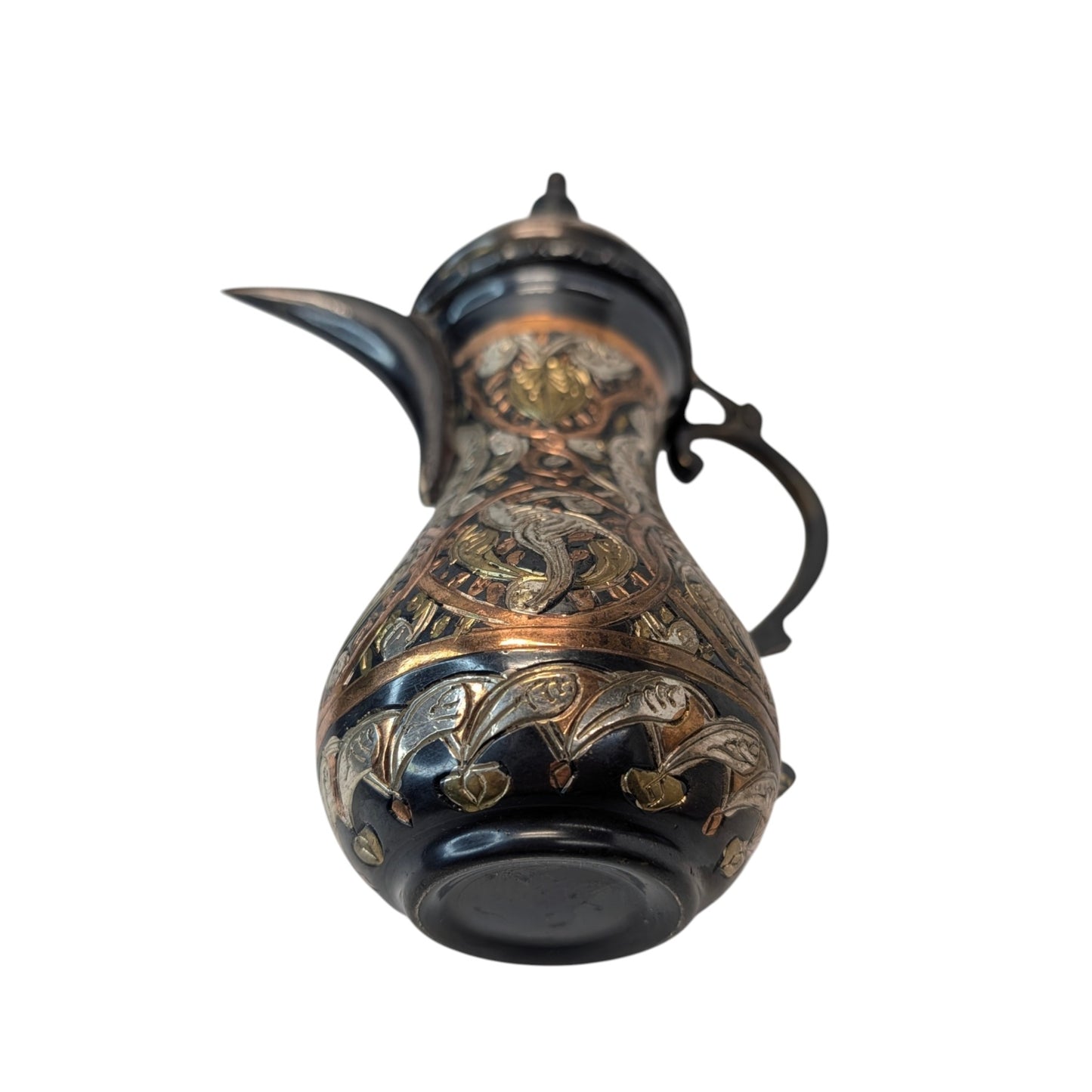 Vintage Syrian Mixed Metal Dallah Coffee Pot Hand-Chased Copper & Silver