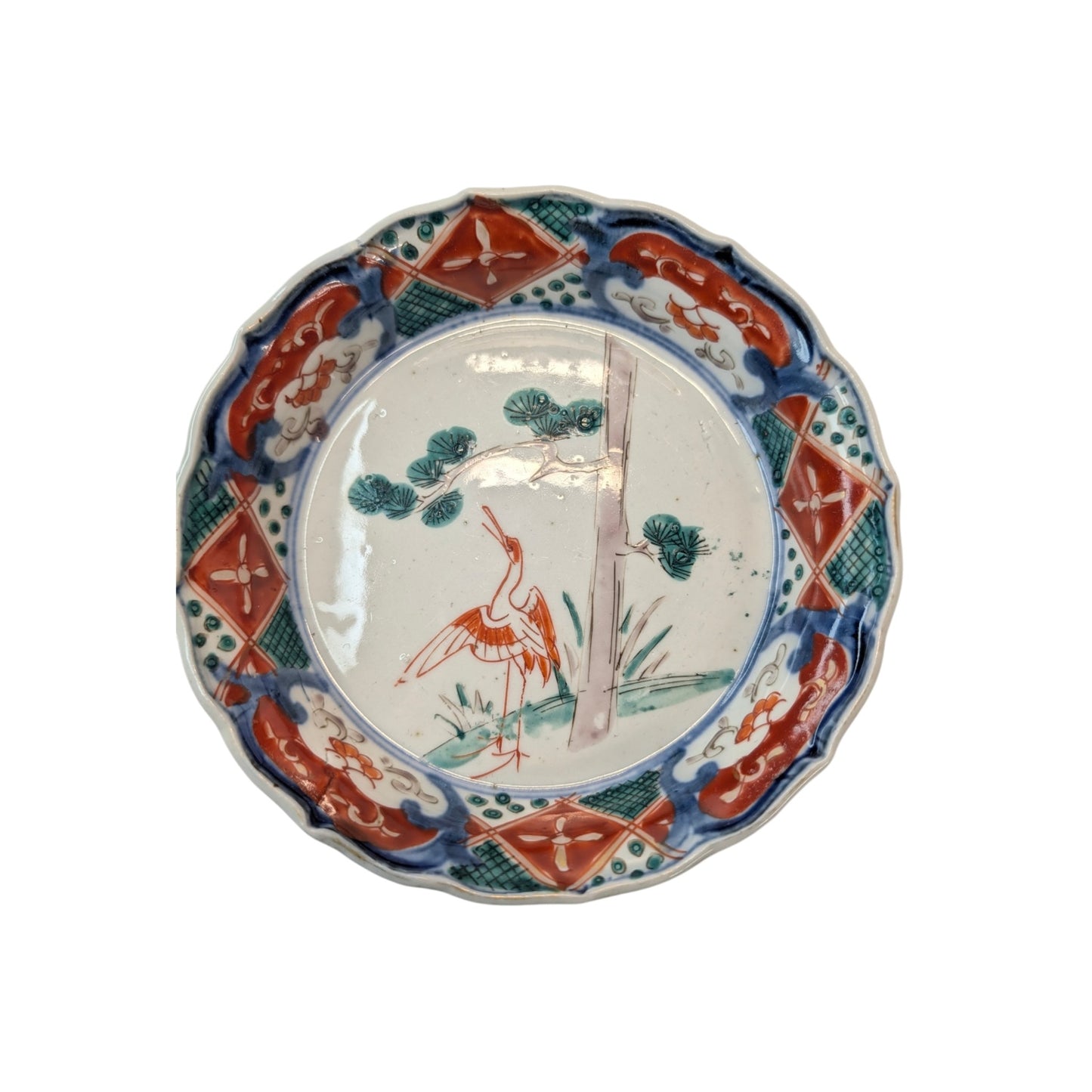 Set of 3 Antique Japanese Imari Porcelain Bowls Crane & Pine Motif c. 1900