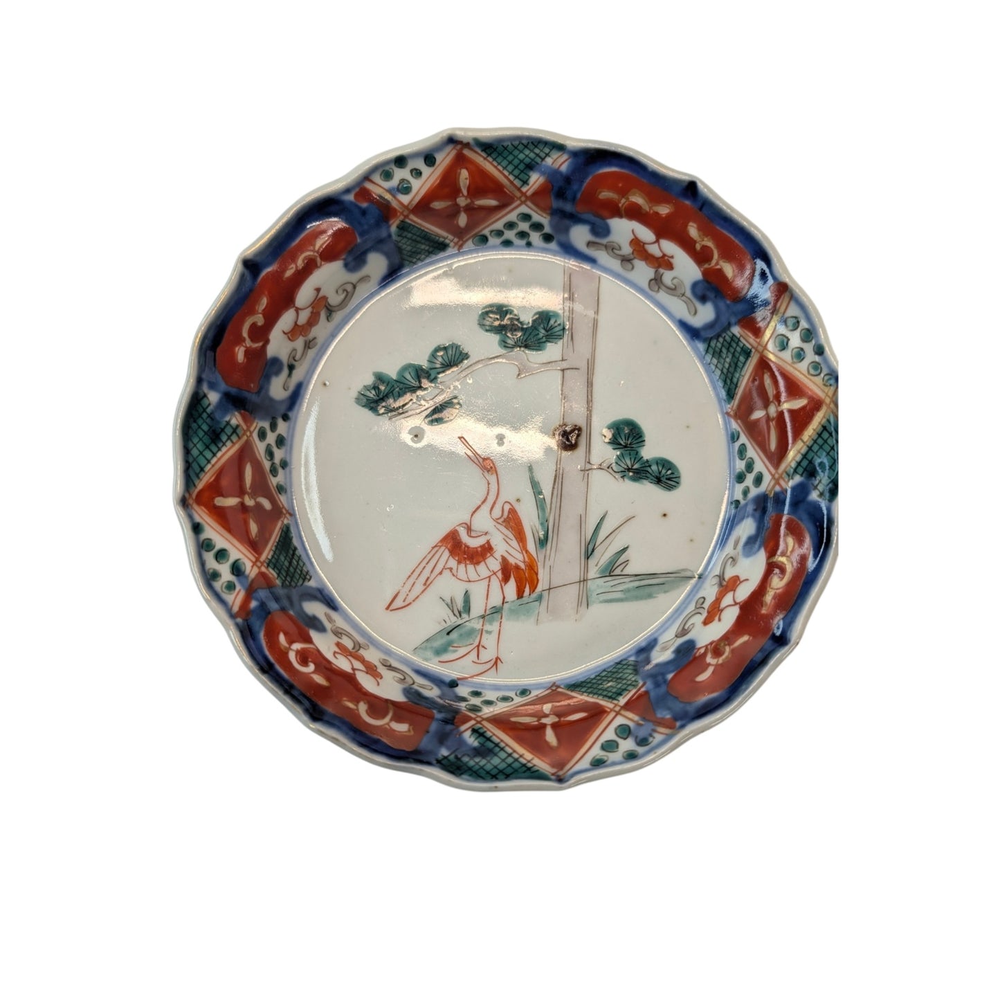 Set of 3 Antique Japanese Imari Porcelain Bowls Crane & Pine Motif c. 1900