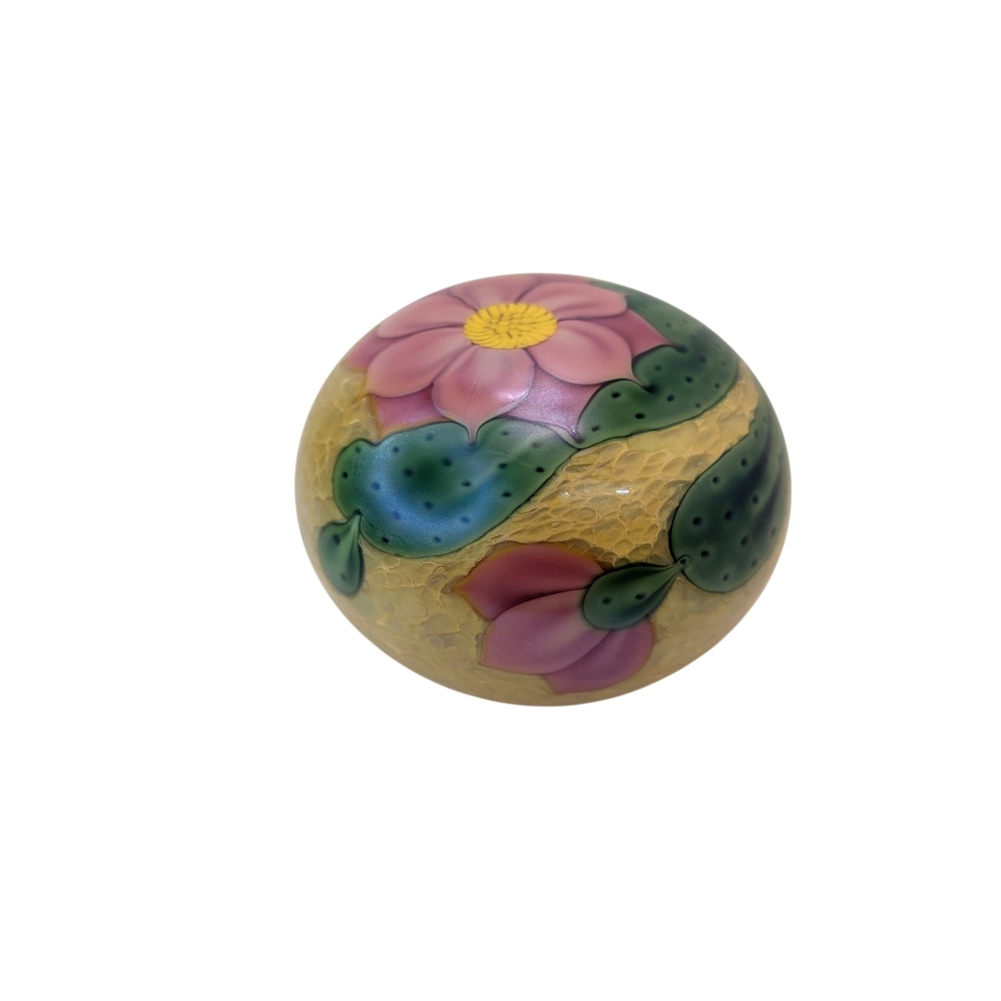 Vintage 1996 Glass Eye Studio Cactus Flower Art Glass Paperweight Signed GES
