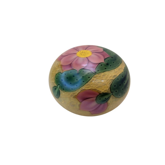 Vintage 1996 Glass Eye Studio Cactus Flower Art Glass Paperweight Signed GES