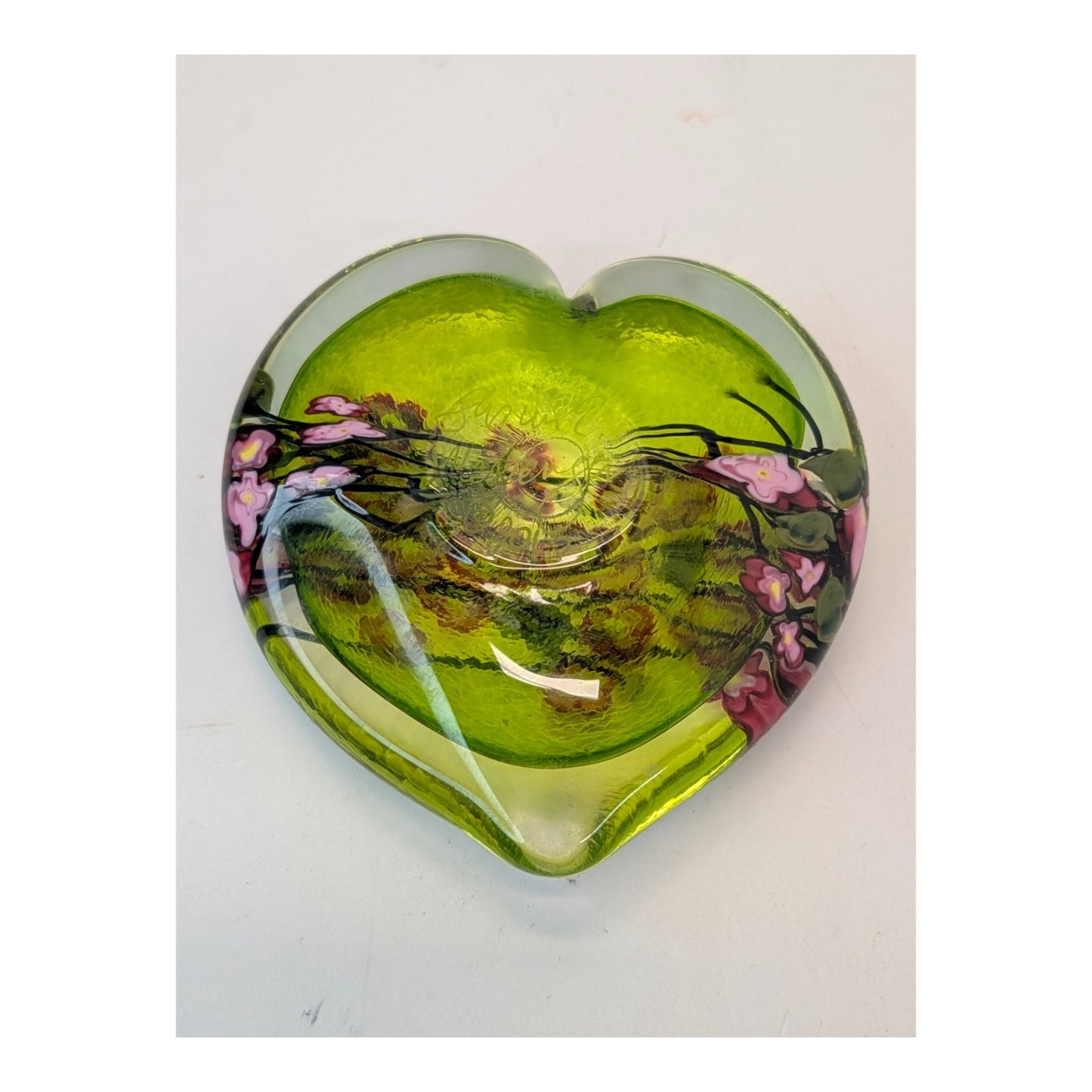 Vintage Murano-Style Art Glass Heart Bowl & Paperweight Set (3pc)