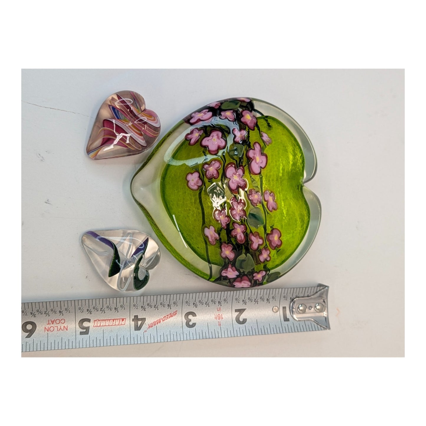 Vintage Murano-Style Art Glass Heart Bowl & Paperweight Set (3pc)