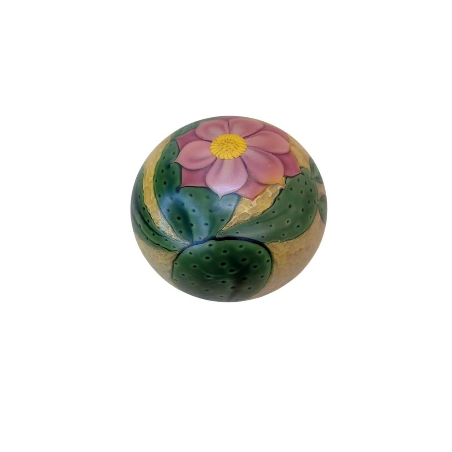 Vintage Lamponi Mexico Art Glass Paperweight Cactus Flower Orb
