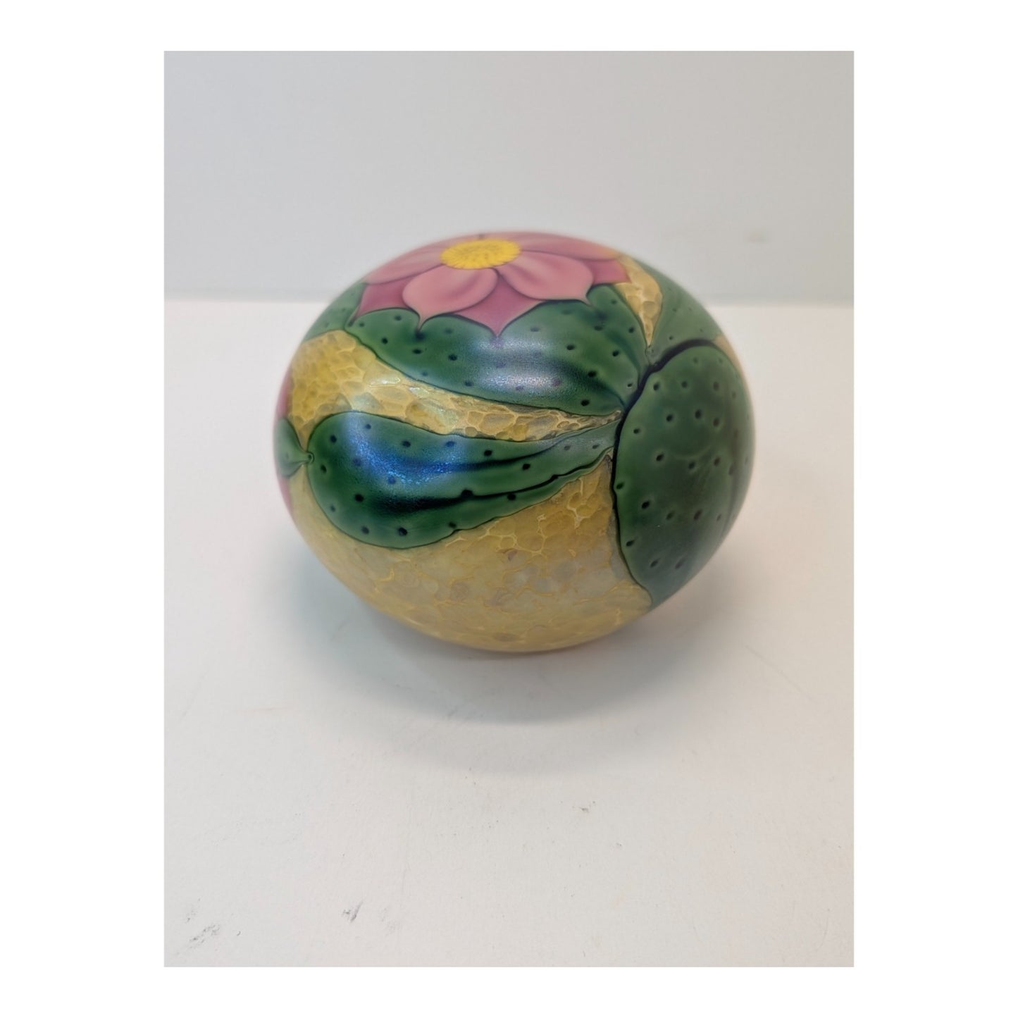 Vintage Lamponi Mexico Art Glass Paperweight Cactus Flower Orb