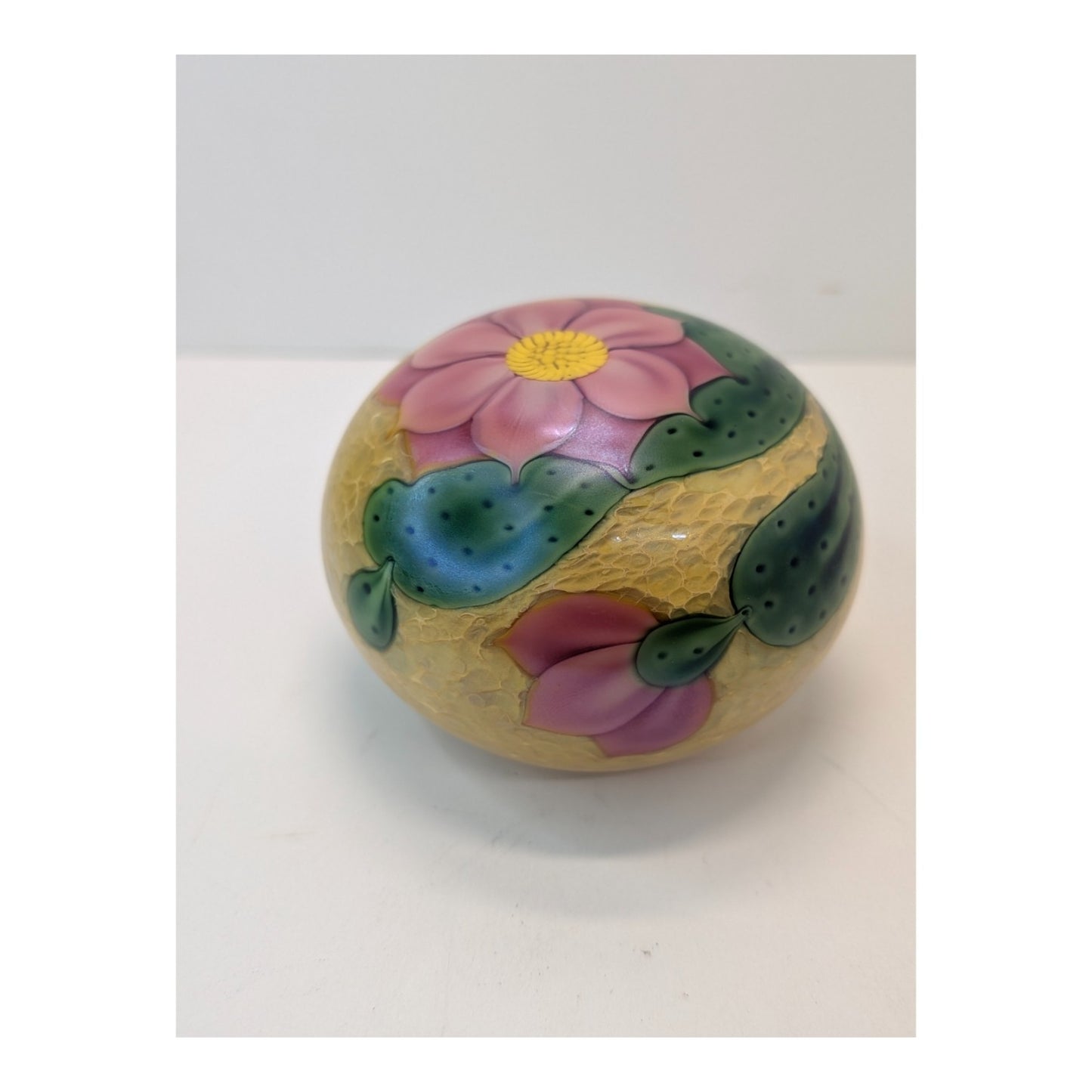 Vintage Lamponi Mexico Art Glass Paperweight Cactus Flower Orb