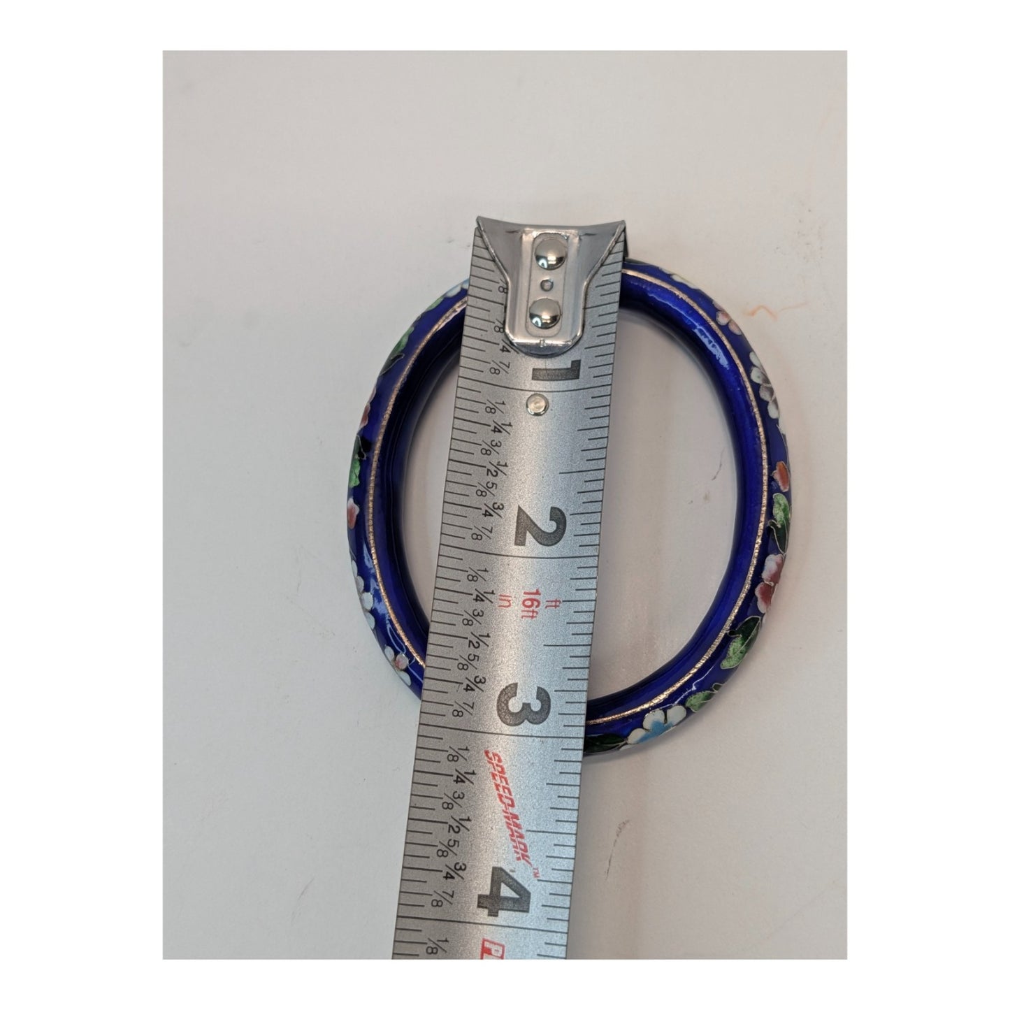 Vintage Cobalt Blue Floral Cloisonné Hinged Bangle Bracelet