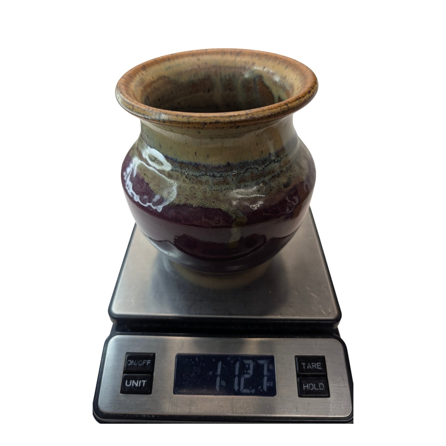 Signed Bean's Ferry Studio Pottery Vase by Carpenter, 2000 Plum Drip Glaze