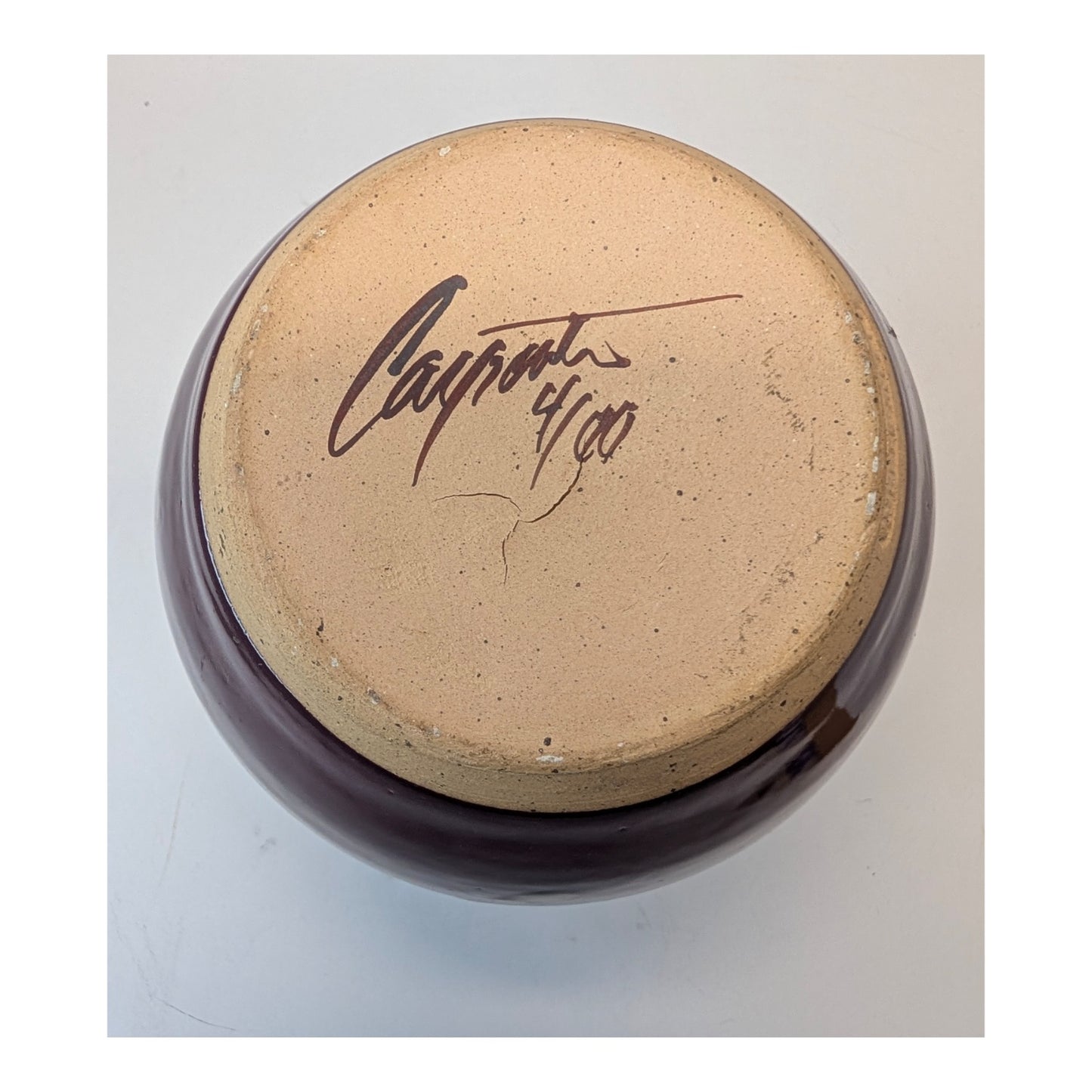 Signed Bean's Ferry Studio Pottery Vase by Carpenter, 2000 Plum Drip Glaze