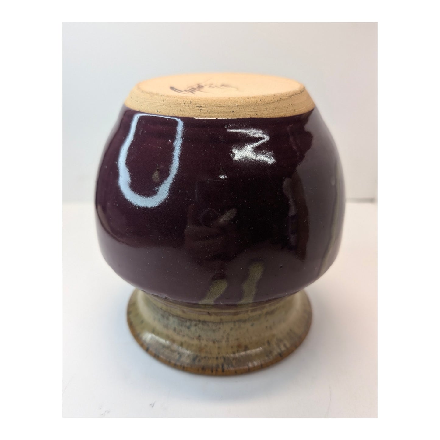 Signed Bean's Ferry Studio Pottery Vase by Carpenter, 2000 Plum Drip Glaze