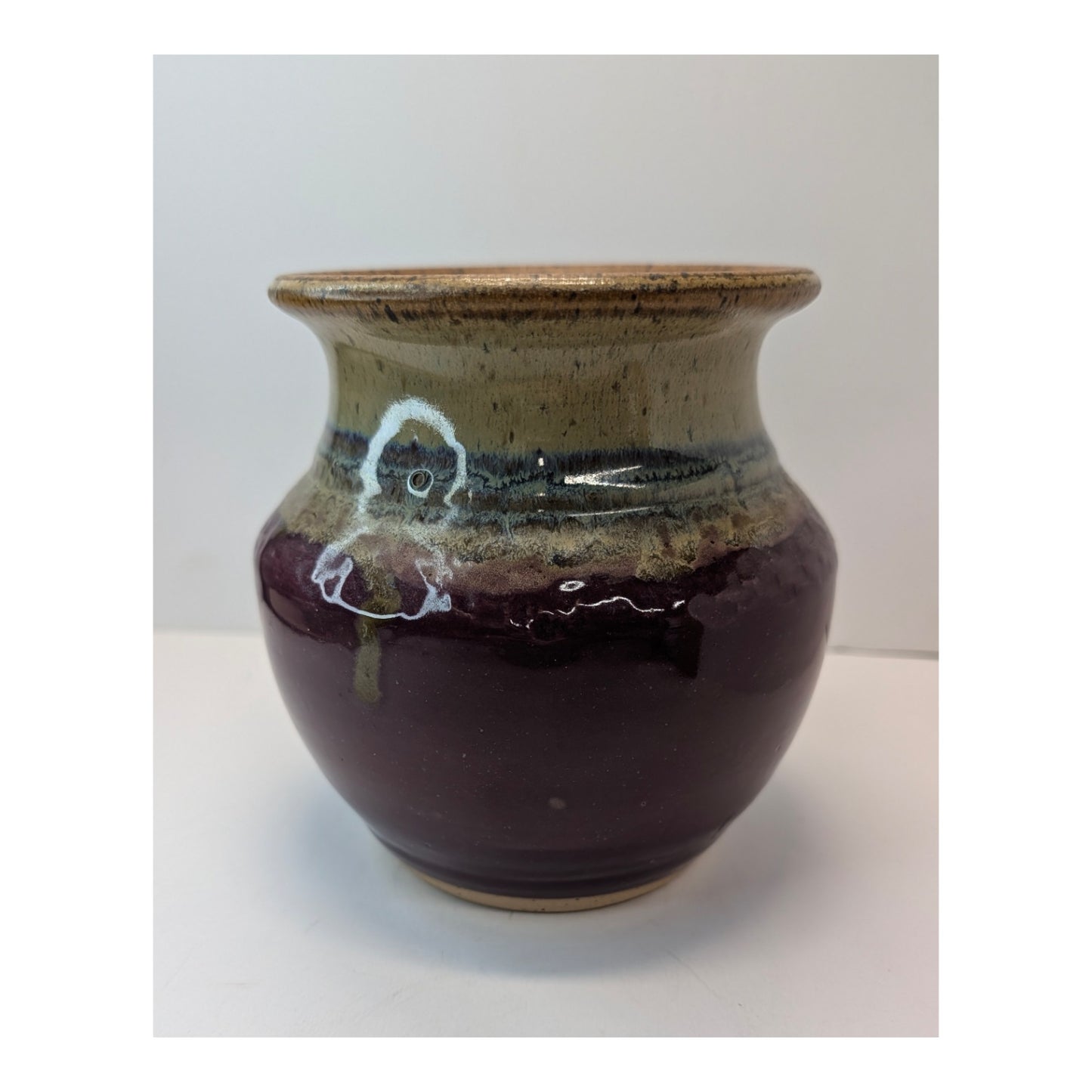 Signed Bean's Ferry Studio Pottery Vase by Carpenter, 2000 Plum Drip Glaze