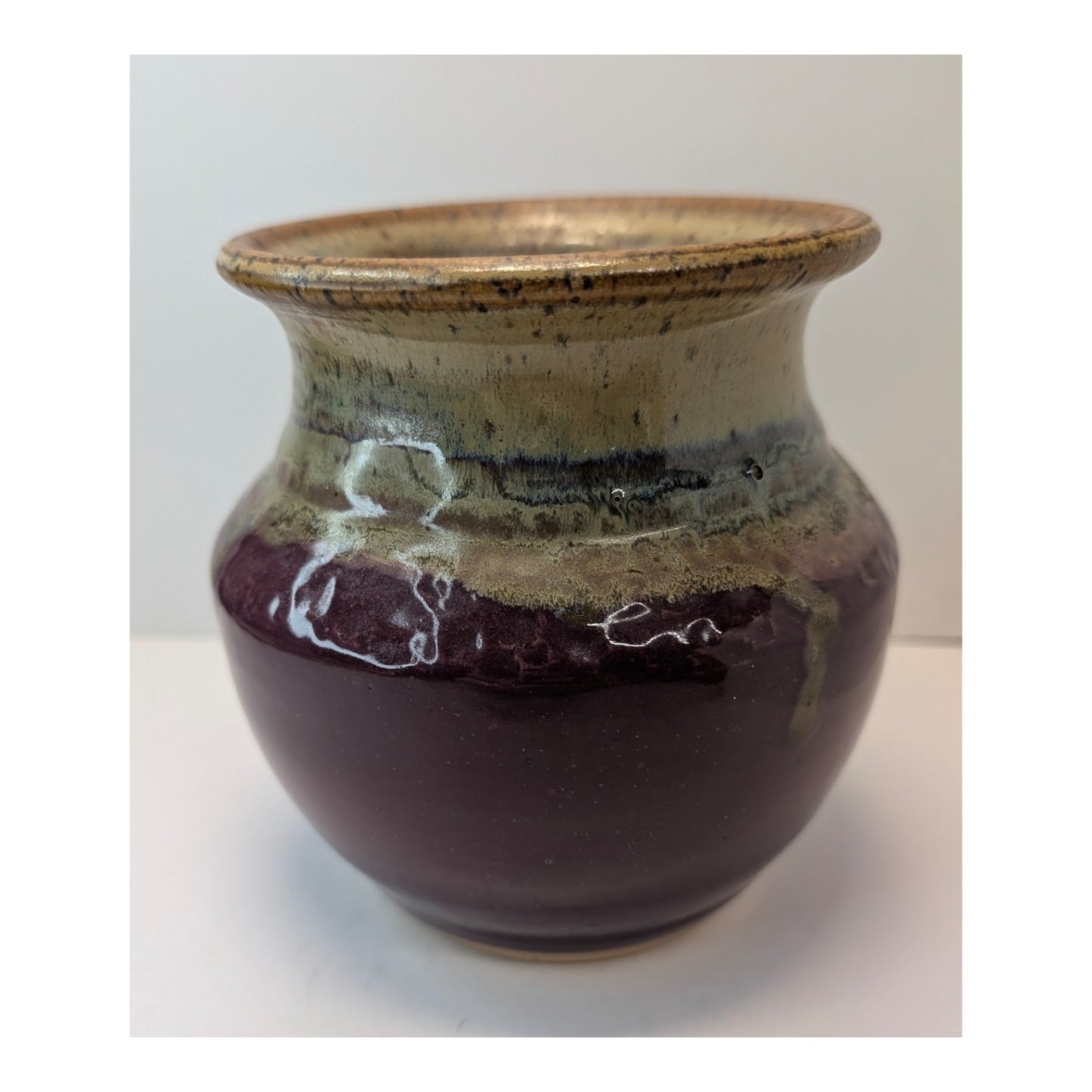 Signed Bean's Ferry Studio Pottery Vase by Carpenter, 2000 Plum Drip Glaze