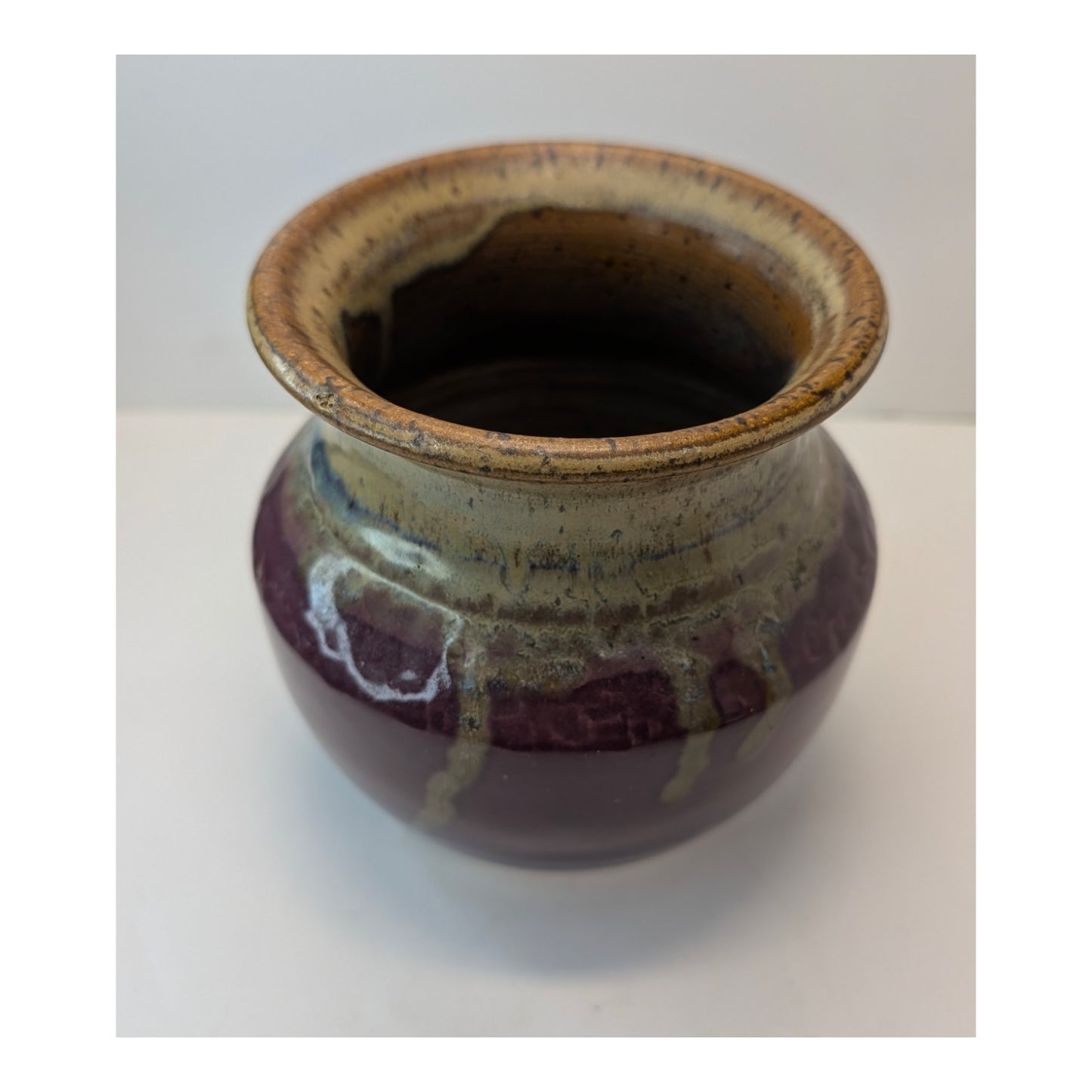 Signed Bean's Ferry Studio Pottery Vase by Carpenter, 2000 Plum Drip Glaze