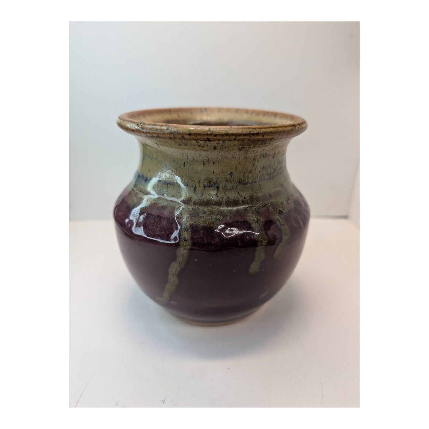 Signed Bean's Ferry Studio Pottery Vase by Carpenter, 2000 Plum Drip Glaze