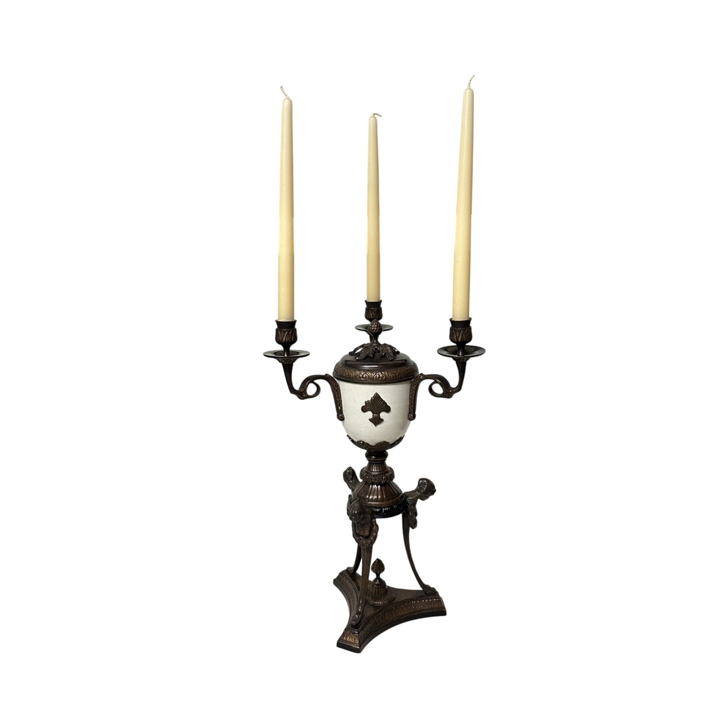 Vintage Neoclassical Bronze Caryatid Urn Candelabra Pair
