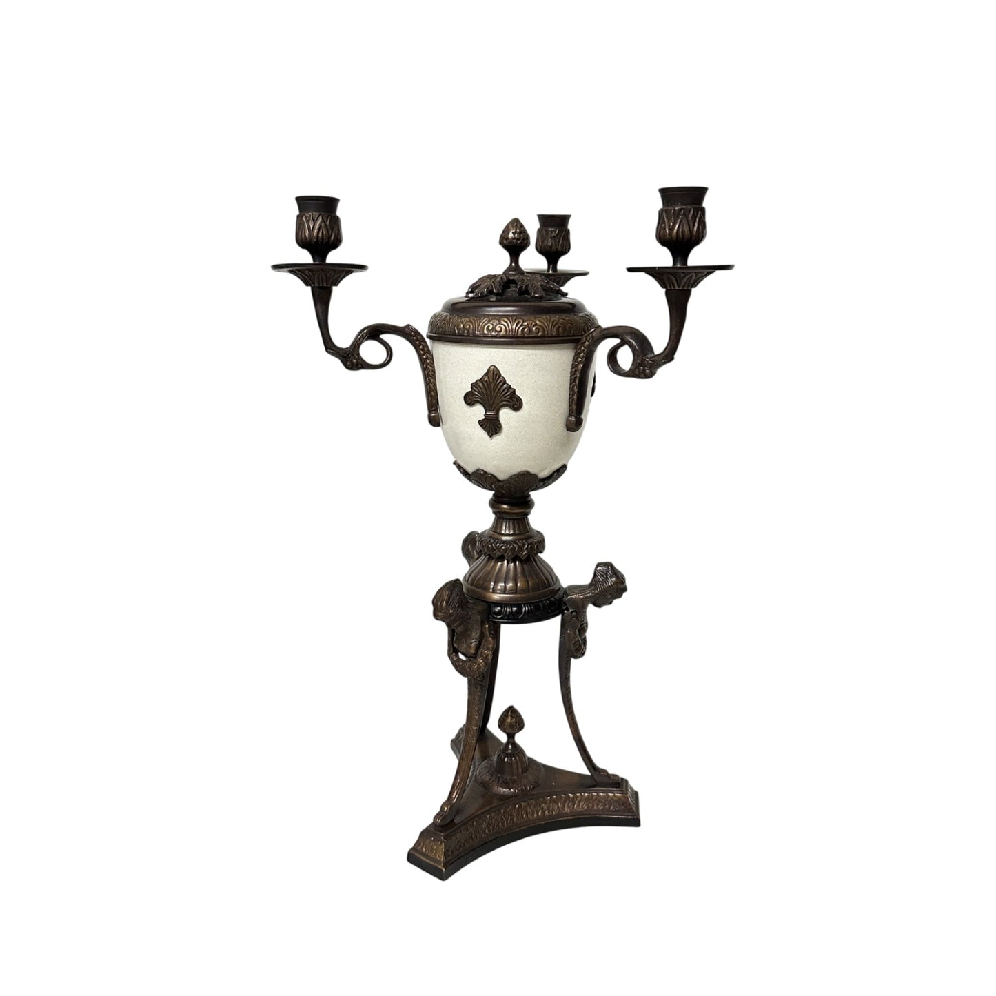 Vintage Neoclassical Bronze Caryatid Urn Candelabra Pair