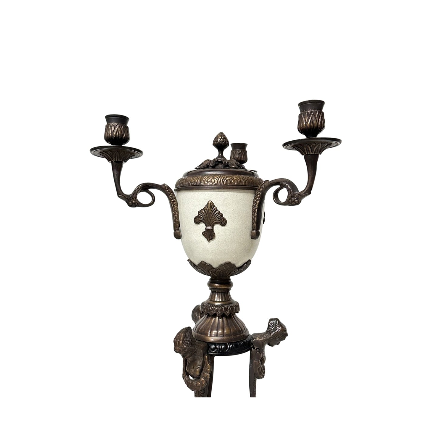 Vintage Neoclassical Bronze Caryatid Urn Candelabra Pair