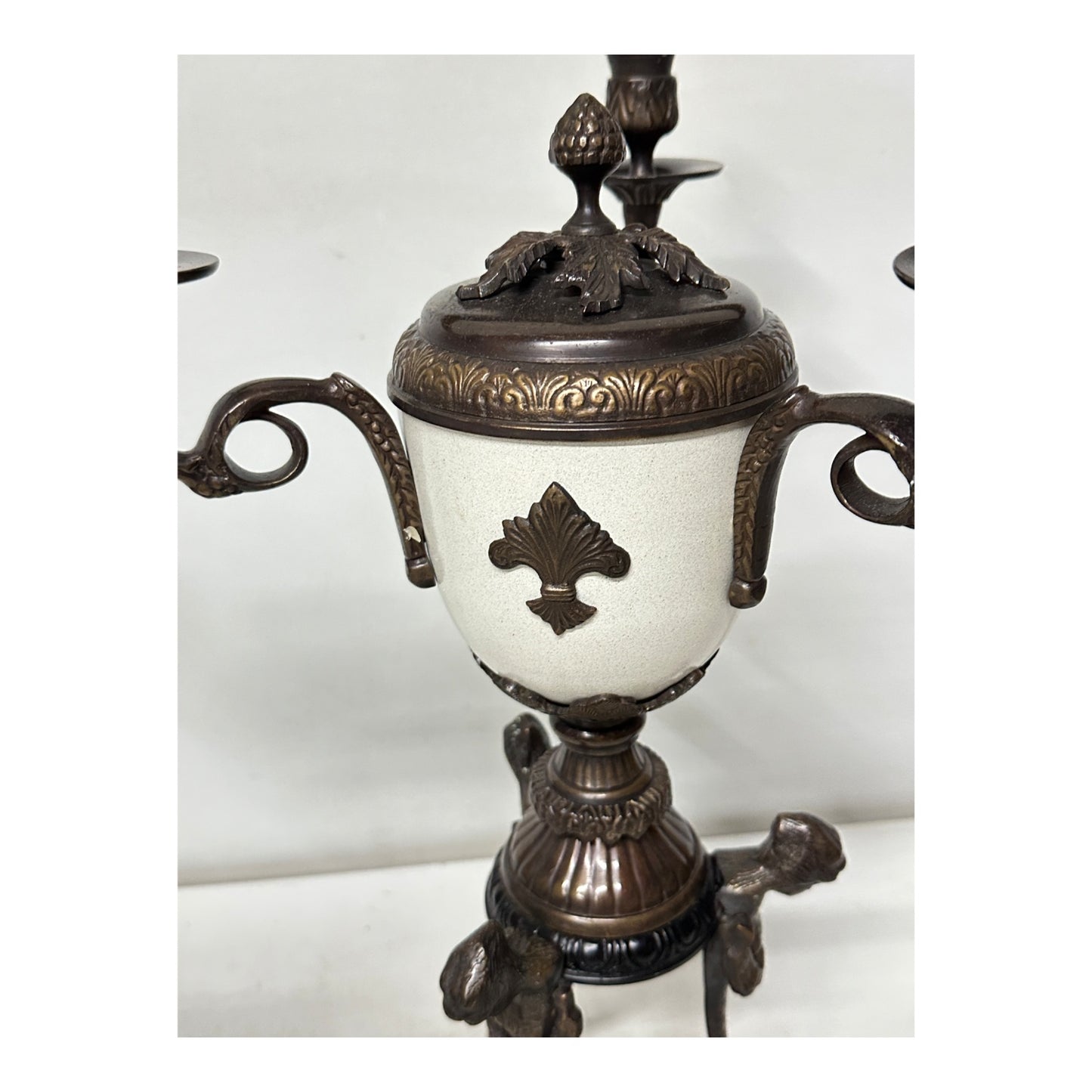 Vintage Neoclassical Bronze Caryatid Urn Candelabra Pair