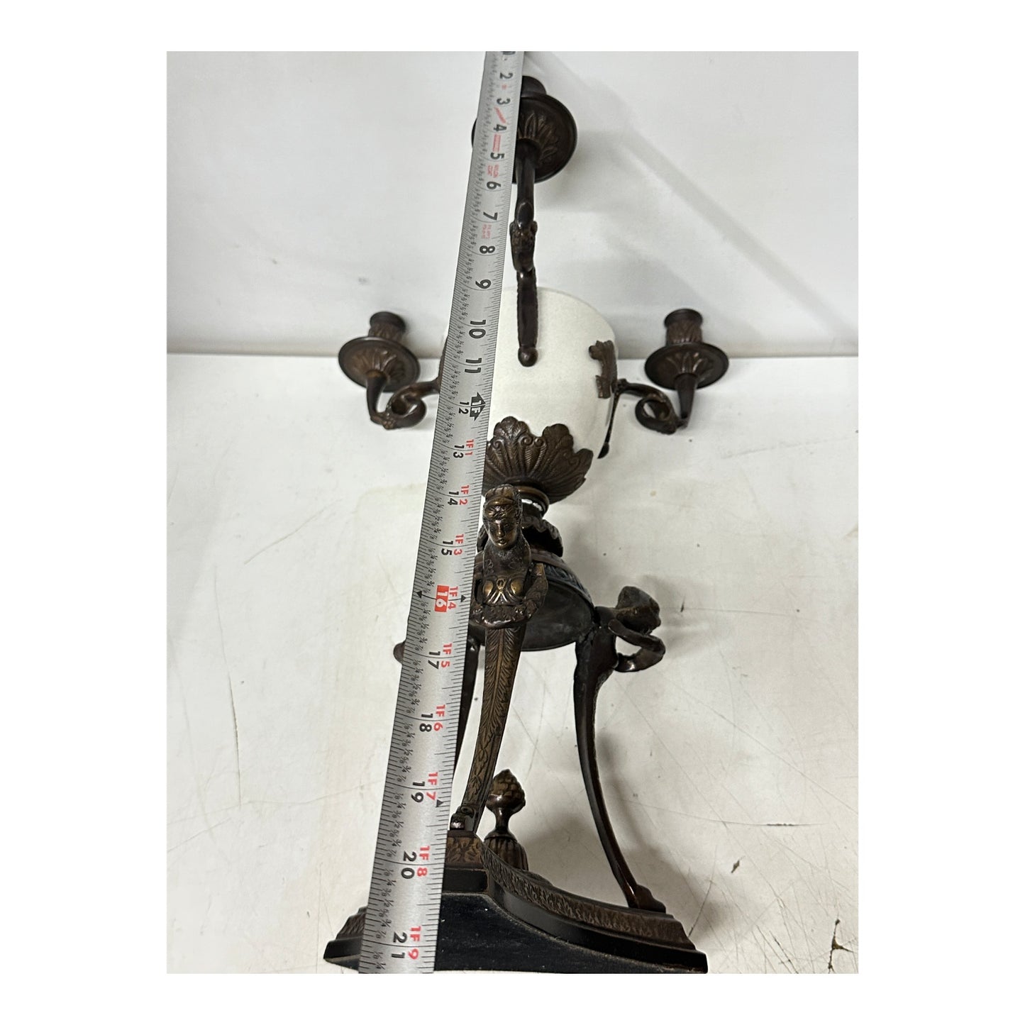 Vintage Neoclassical Bronze Caryatid Urn Candelabra Pair