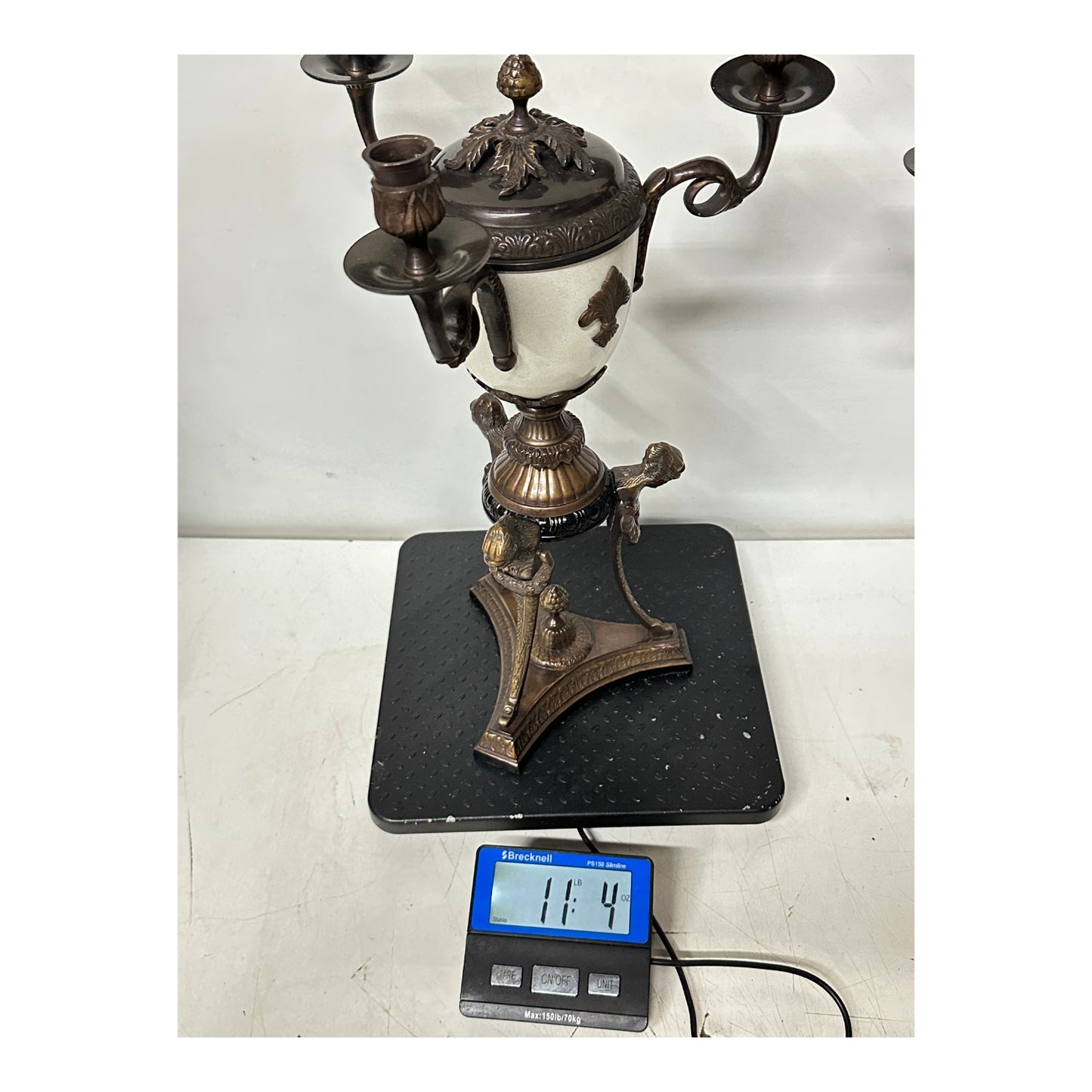 Vintage Neoclassical Bronze Caryatid Urn Candelabra Pair