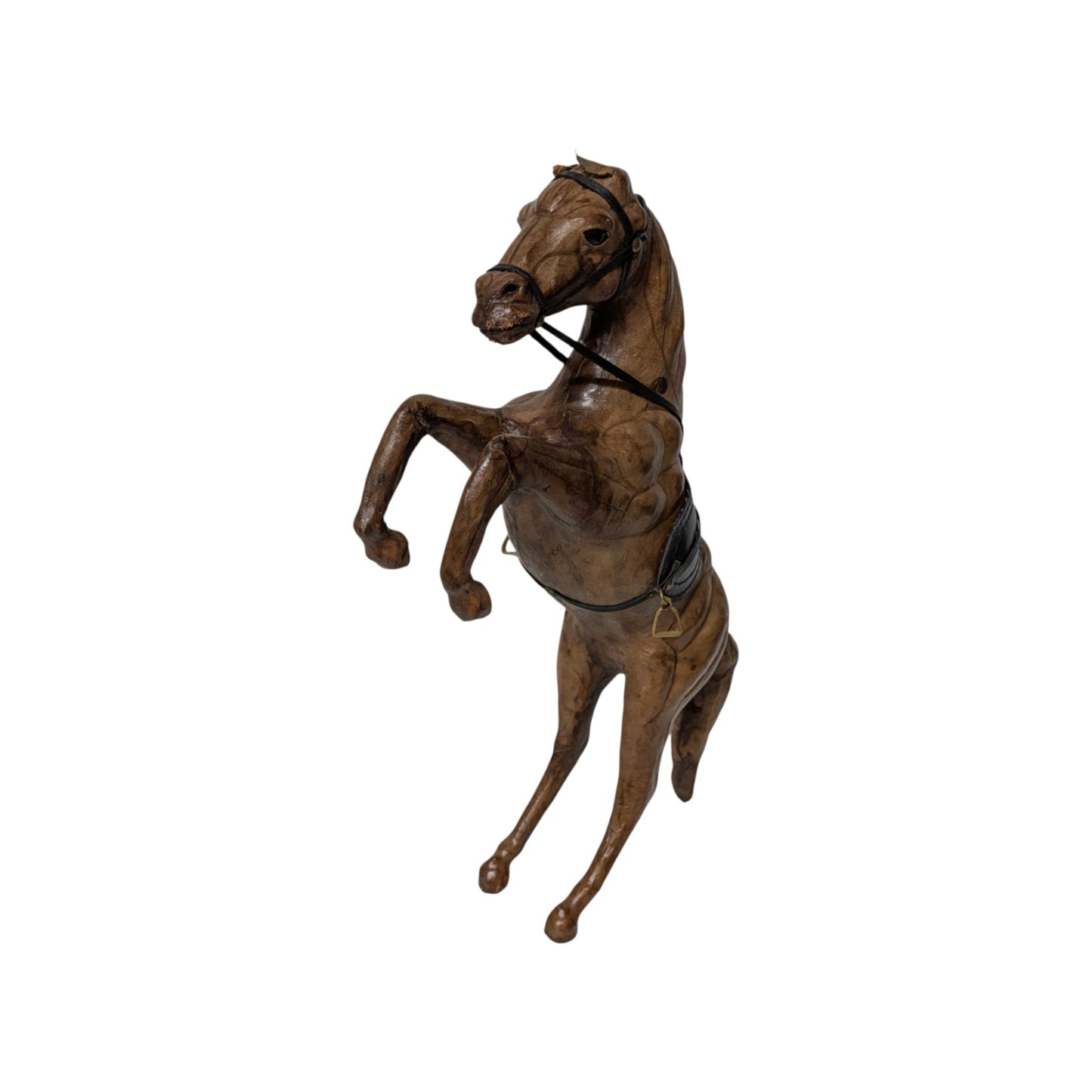 Vintage Tooled Leather Rearing Horse Sculpture Equestrian Mid-Century Decor