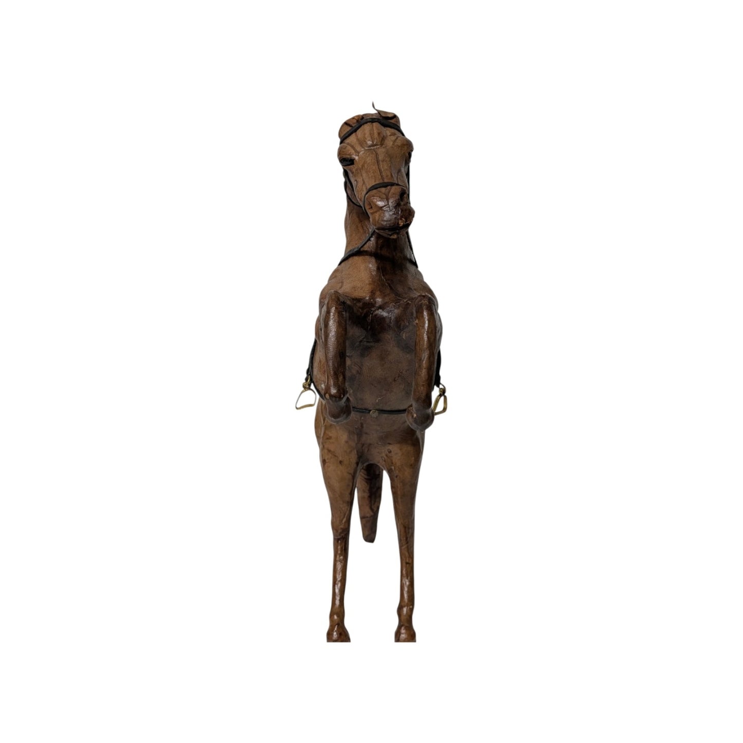 Vintage Tooled Leather Rearing Horse Sculpture Equestrian Mid-Century Decor
