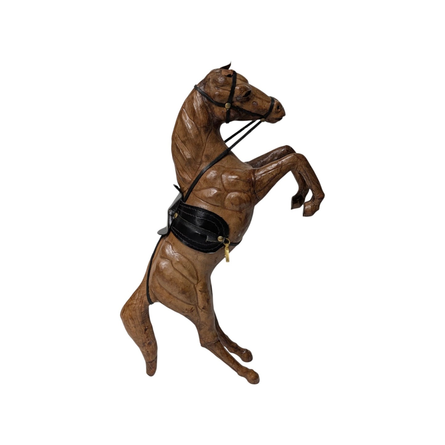 Vintage Tooled Leather Rearing Horse Sculpture Equestrian Mid-Century Decor