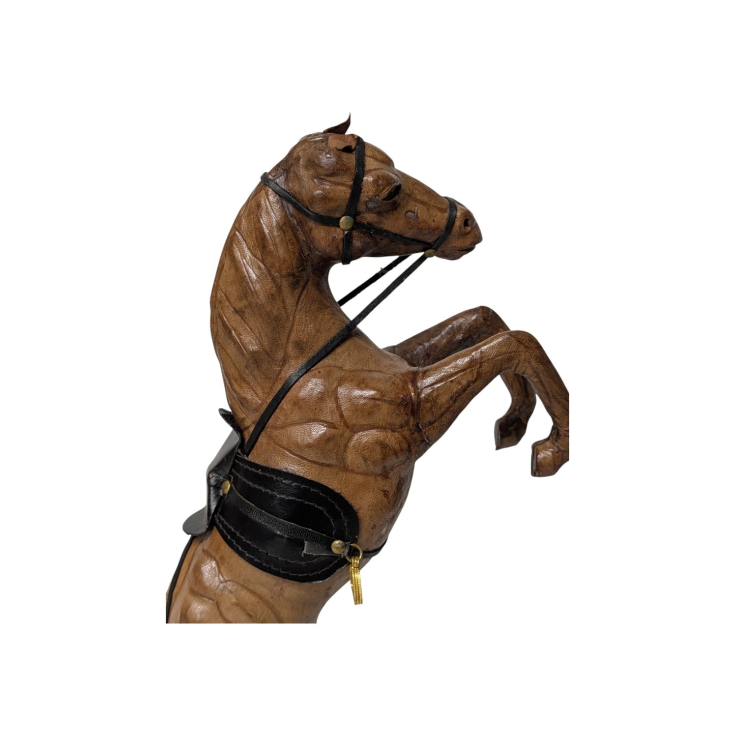 Vintage Tooled Leather Rearing Horse Sculpture Equestrian Mid-Century Decor
