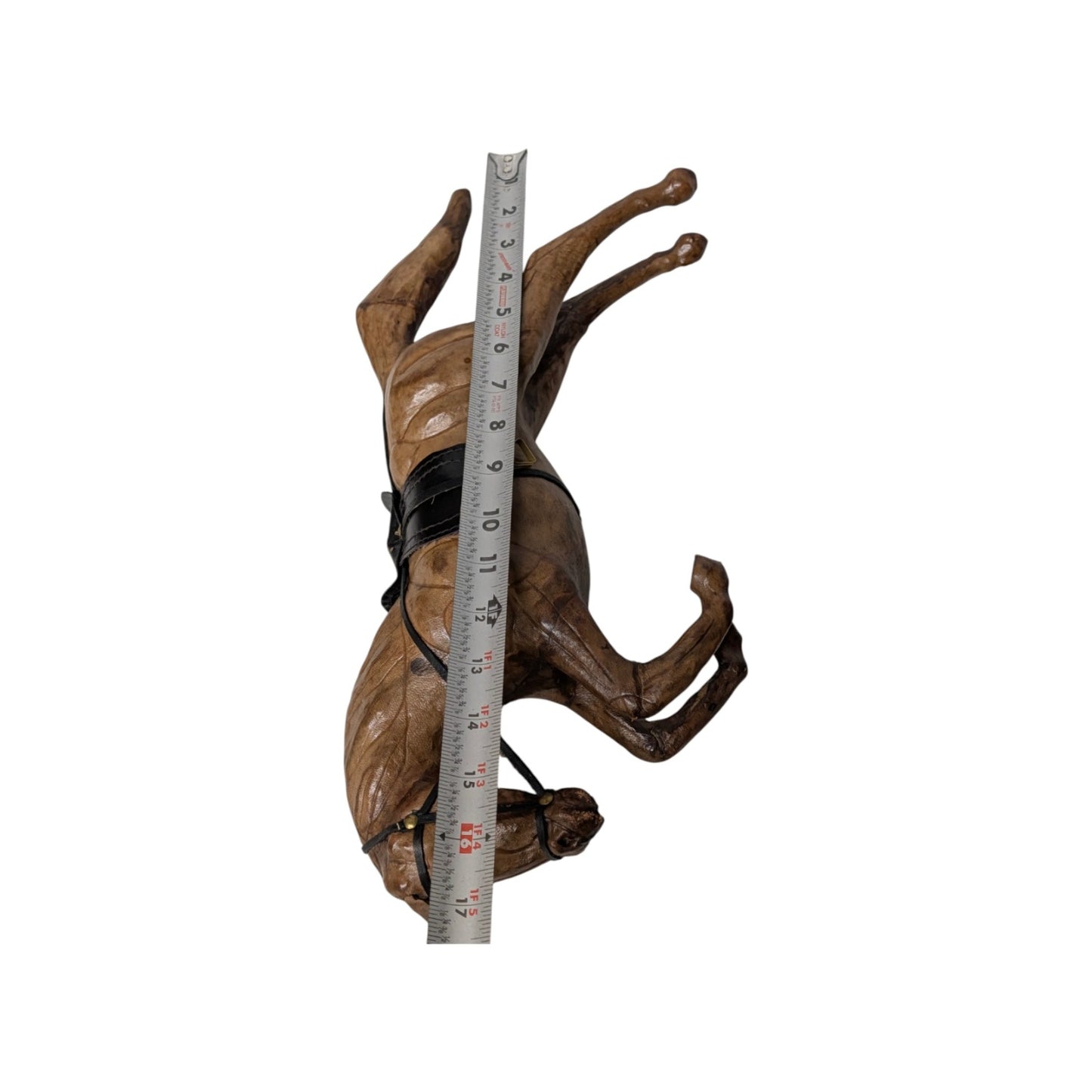 Vintage Tooled Leather Rearing Horse Sculpture Equestrian Mid-Century Decor