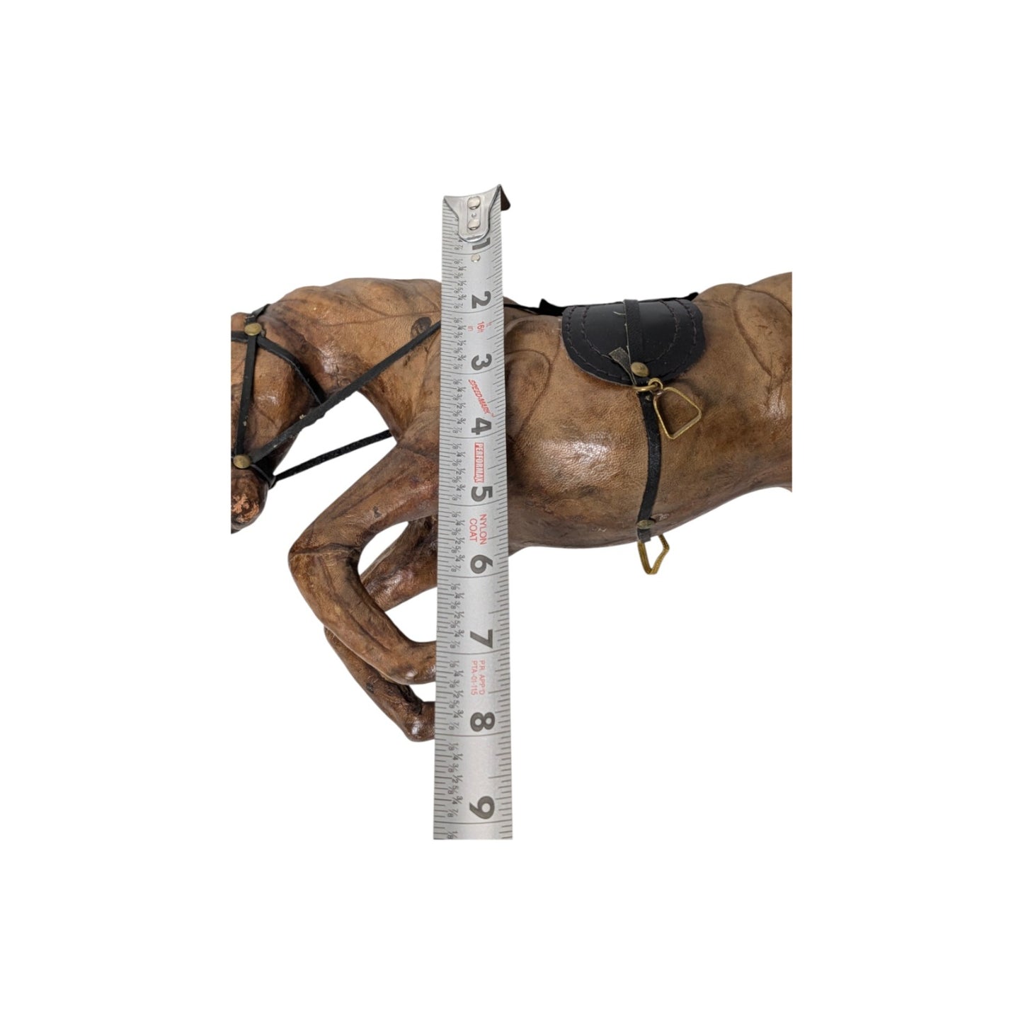 Vintage Tooled Leather Rearing Horse Sculpture Equestrian Mid-Century Decor