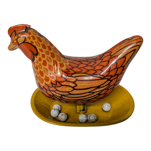 Vintage Yonezawa Tin Litho Pecking Hen Wind-Up Toy Japan 1950s