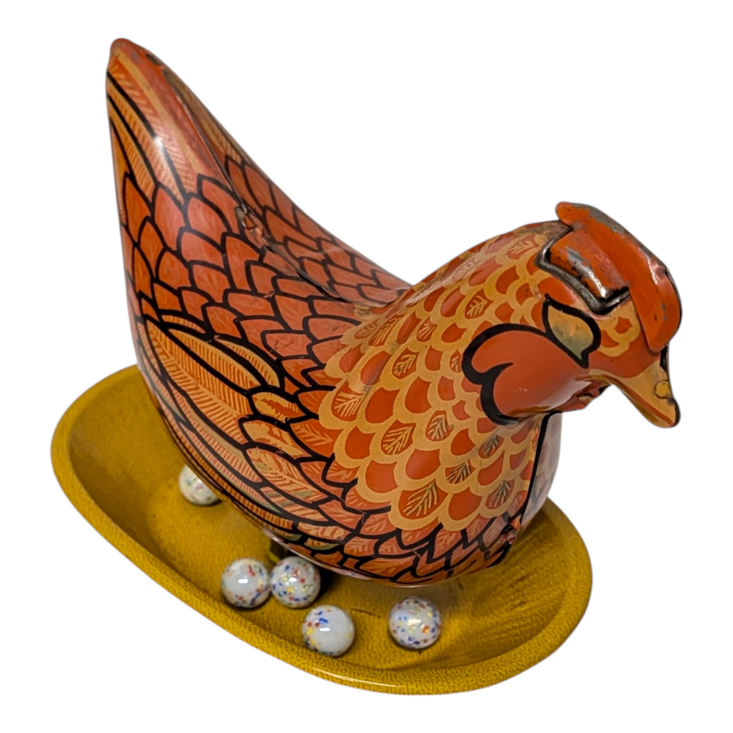 Vintage Yonezawa Tin Litho Pecking Hen Wind-Up Toy Japan 1950s