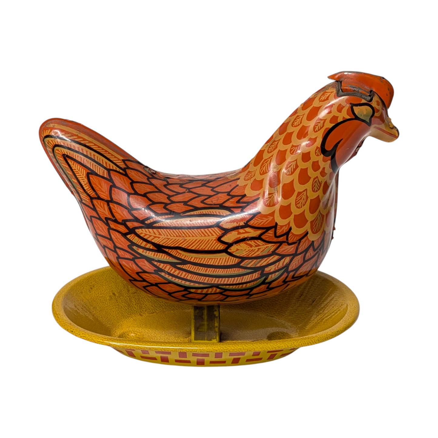 Vintage Yonezawa Tin Litho Pecking Hen Wind-Up Toy Japan 1950s